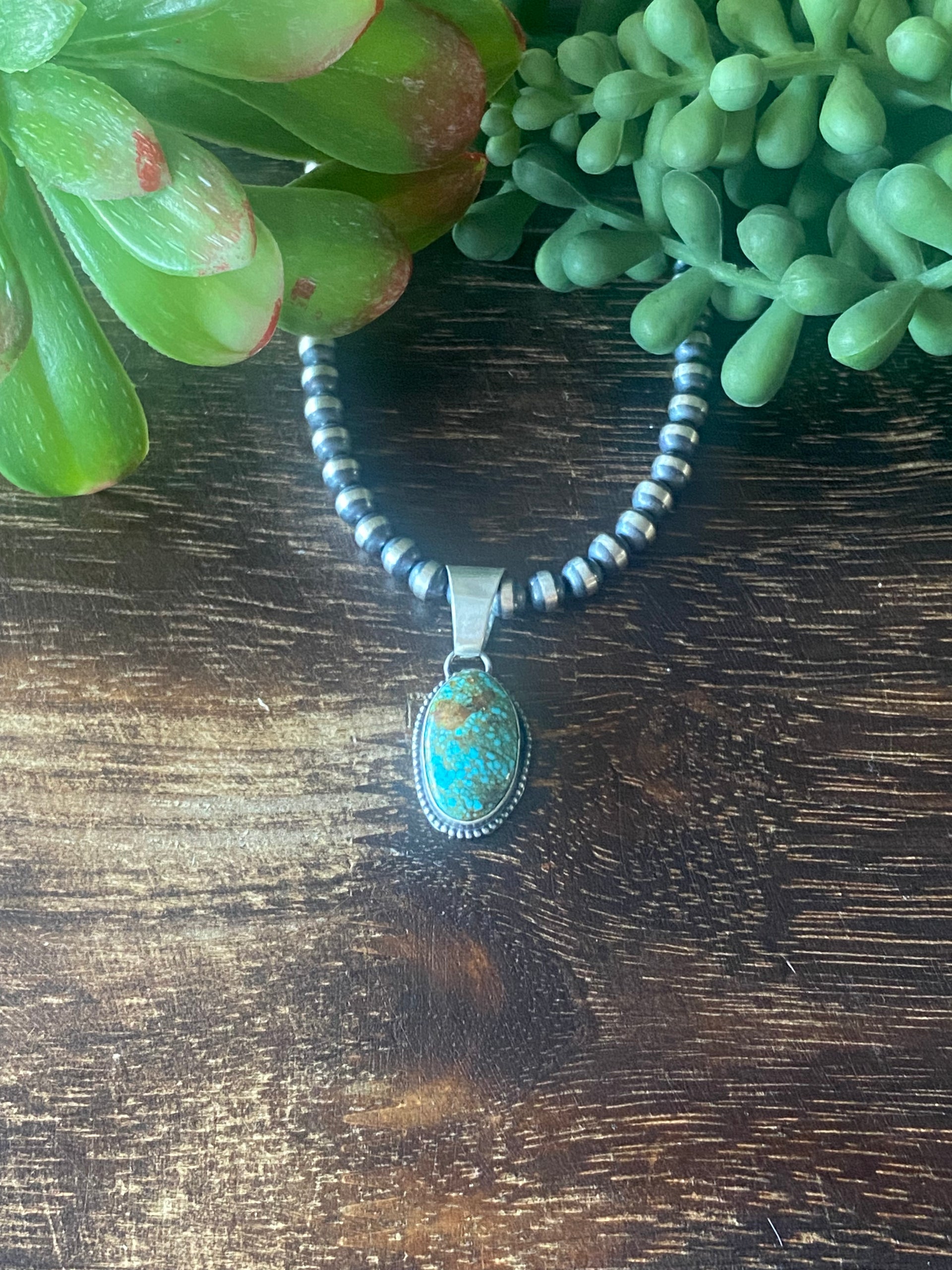 Navajo Made High Grade Kingman Turquoise & Sterling Silver Pendant