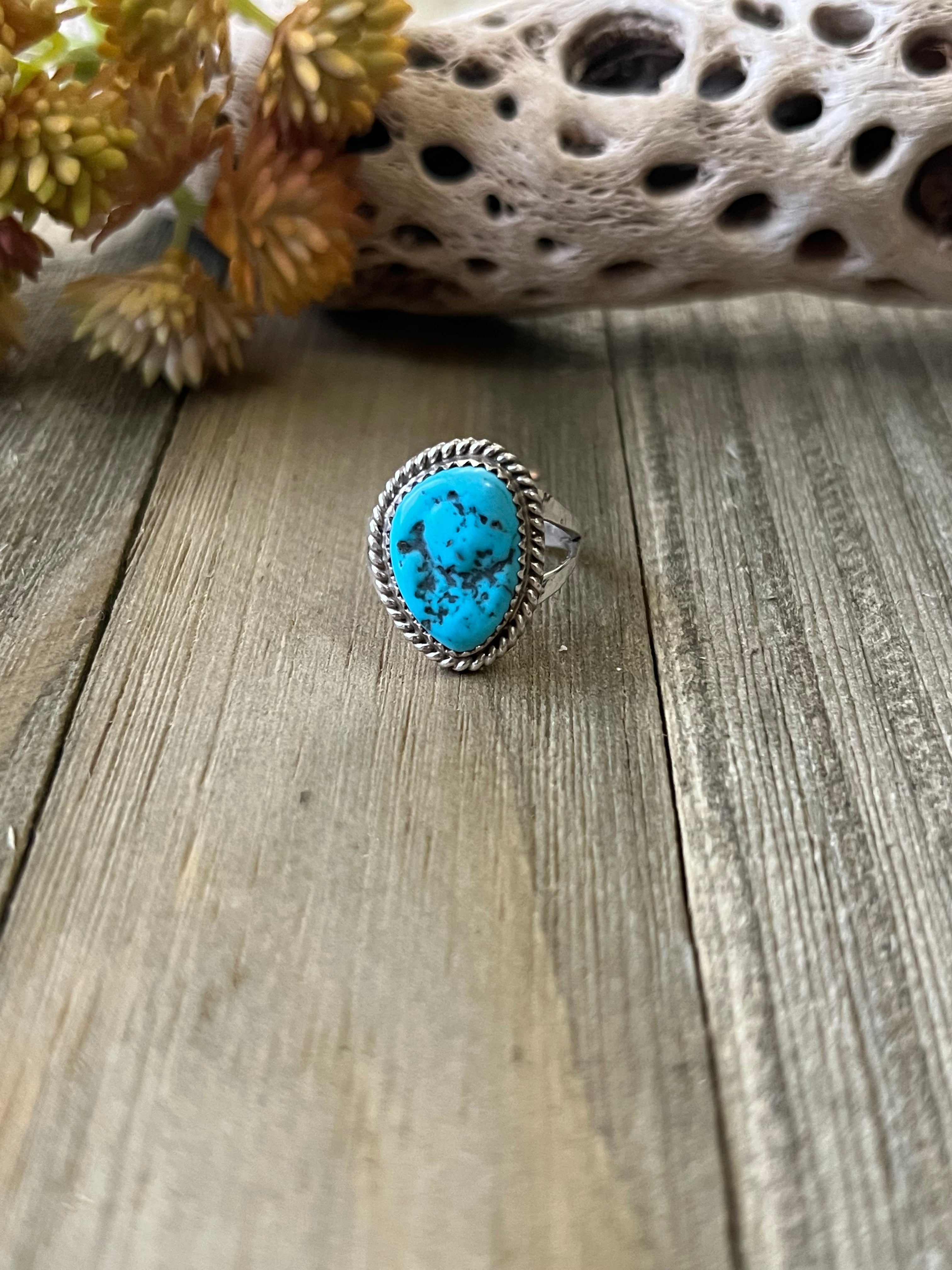 Navajo Made Kingman Turquoise & Sterling Silver Ring Size 7.25