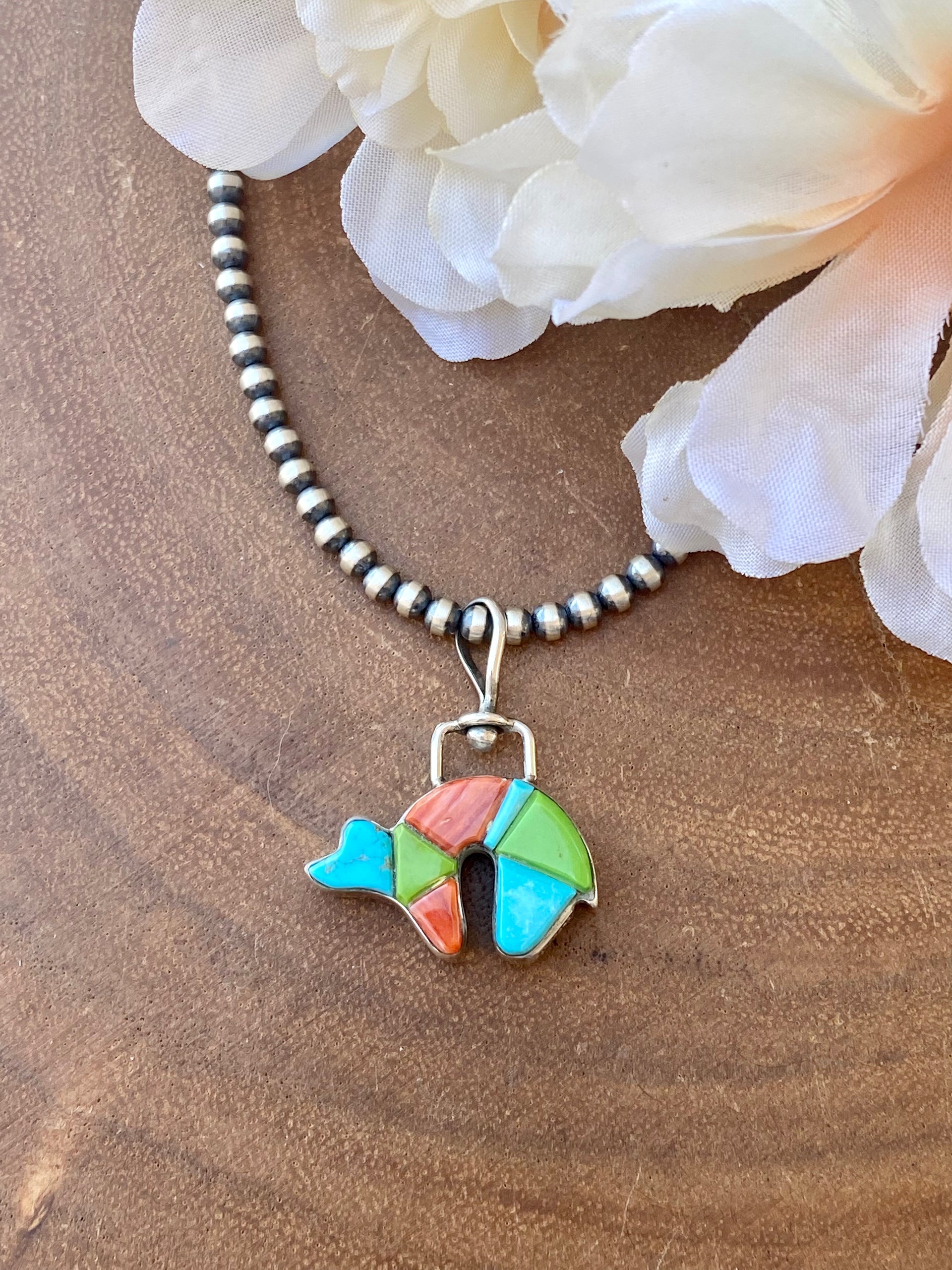 Charlie Bowie Multi Stone & Sterling Silver Cobblestone Reversible Bear Pendant