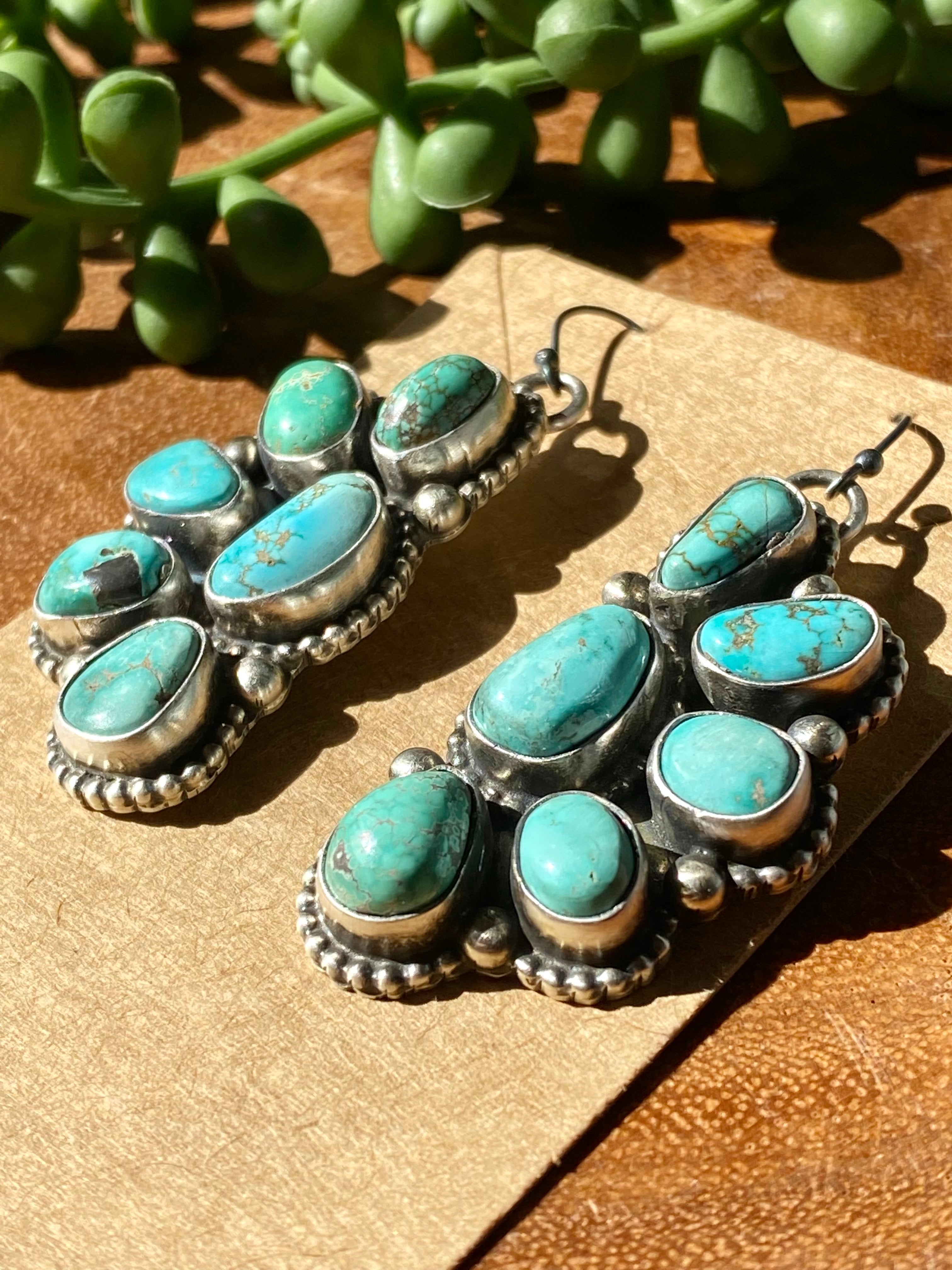 Kathleen Chavez Carico Lake Turquoise & Sterling Silver Post Dangle Earrings