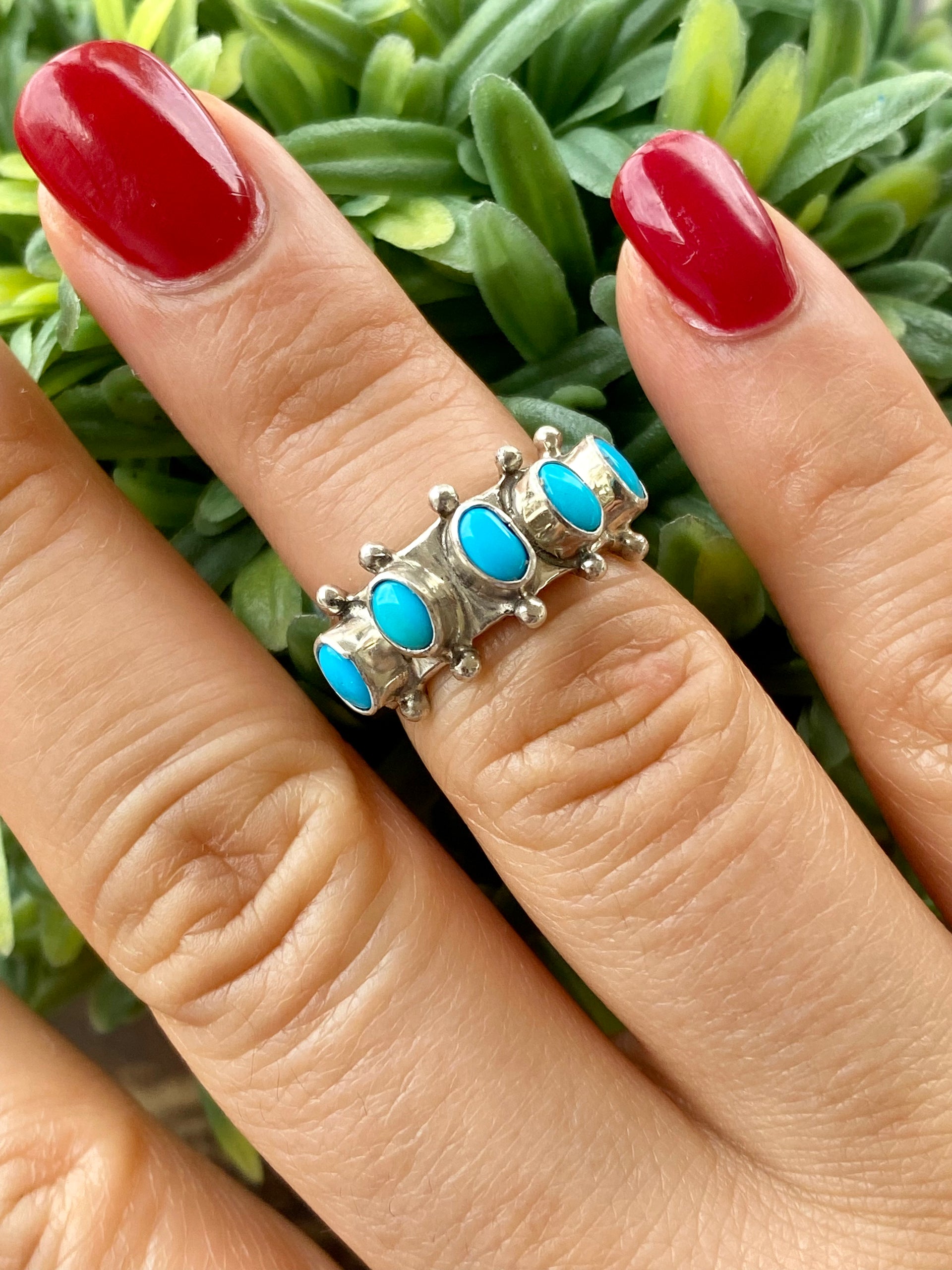 Tom Lewis Kingman Turquoise & Sterling Silver Ring Size 5.5