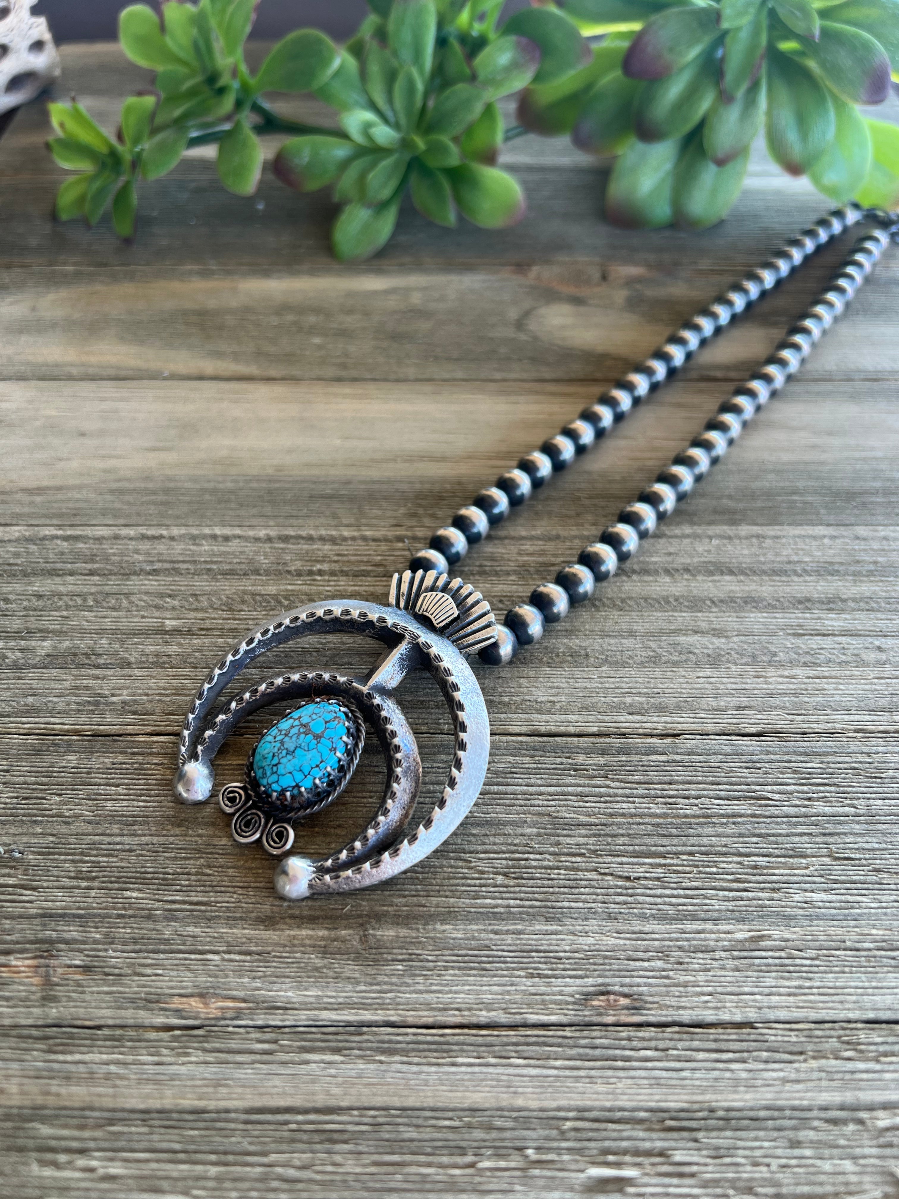 Don Platero Kingman Turquoise & Sterling Silver Naja Necklace