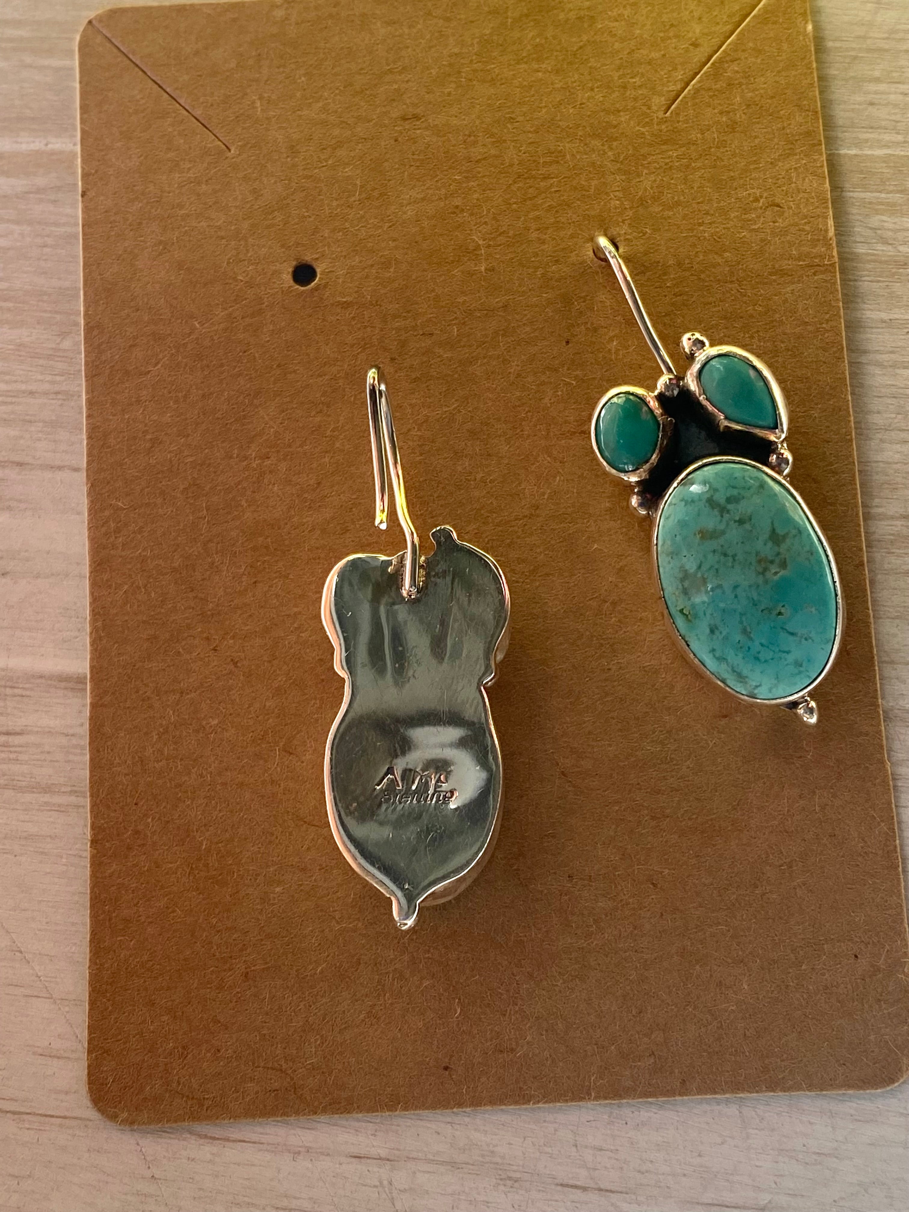Navajo Made Kingman Turquoise & Sterling Silver Leaf Dangle Earrings