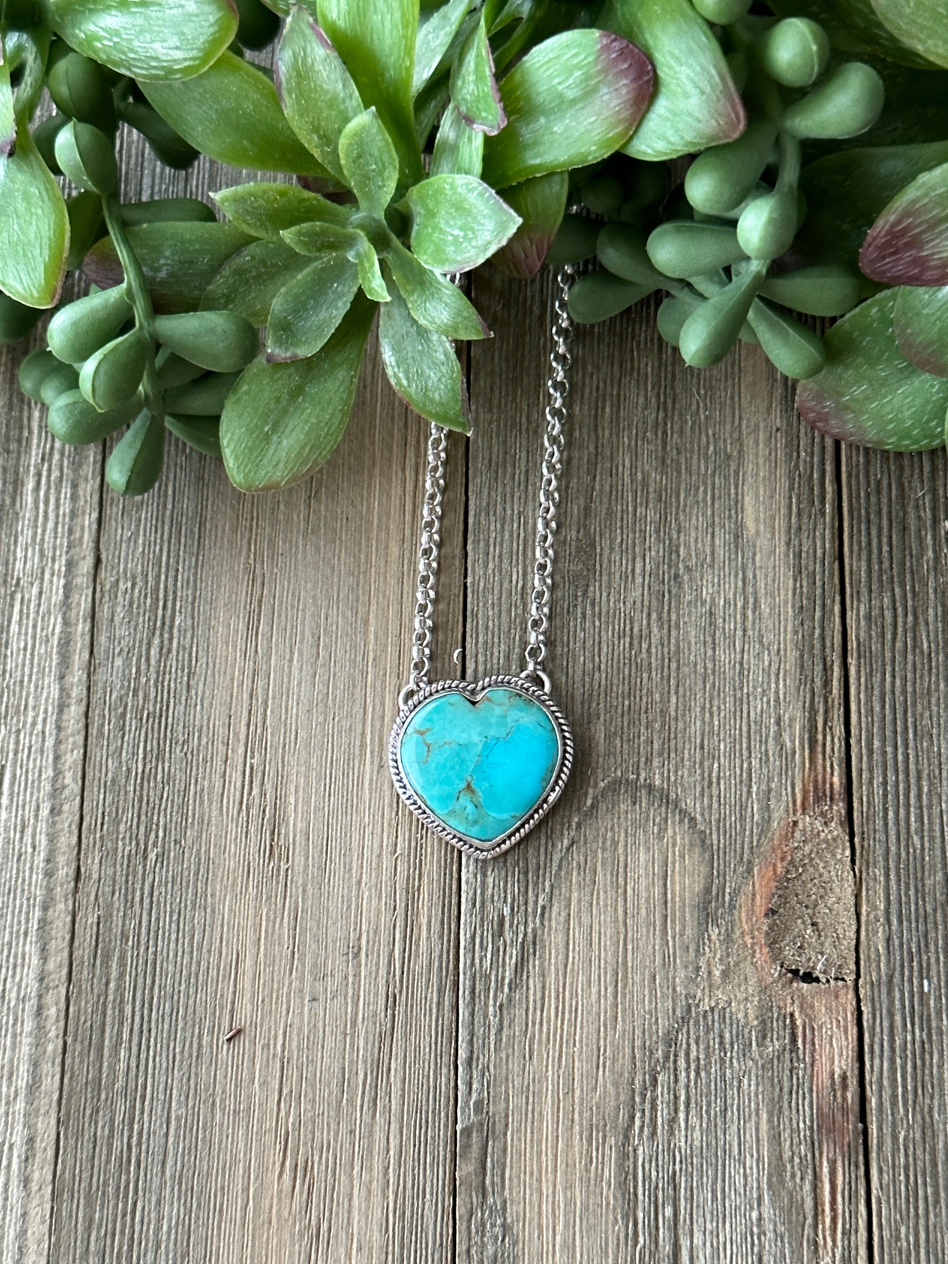 Southwest Made Turquoise & Sterling Silver Heart Necklace