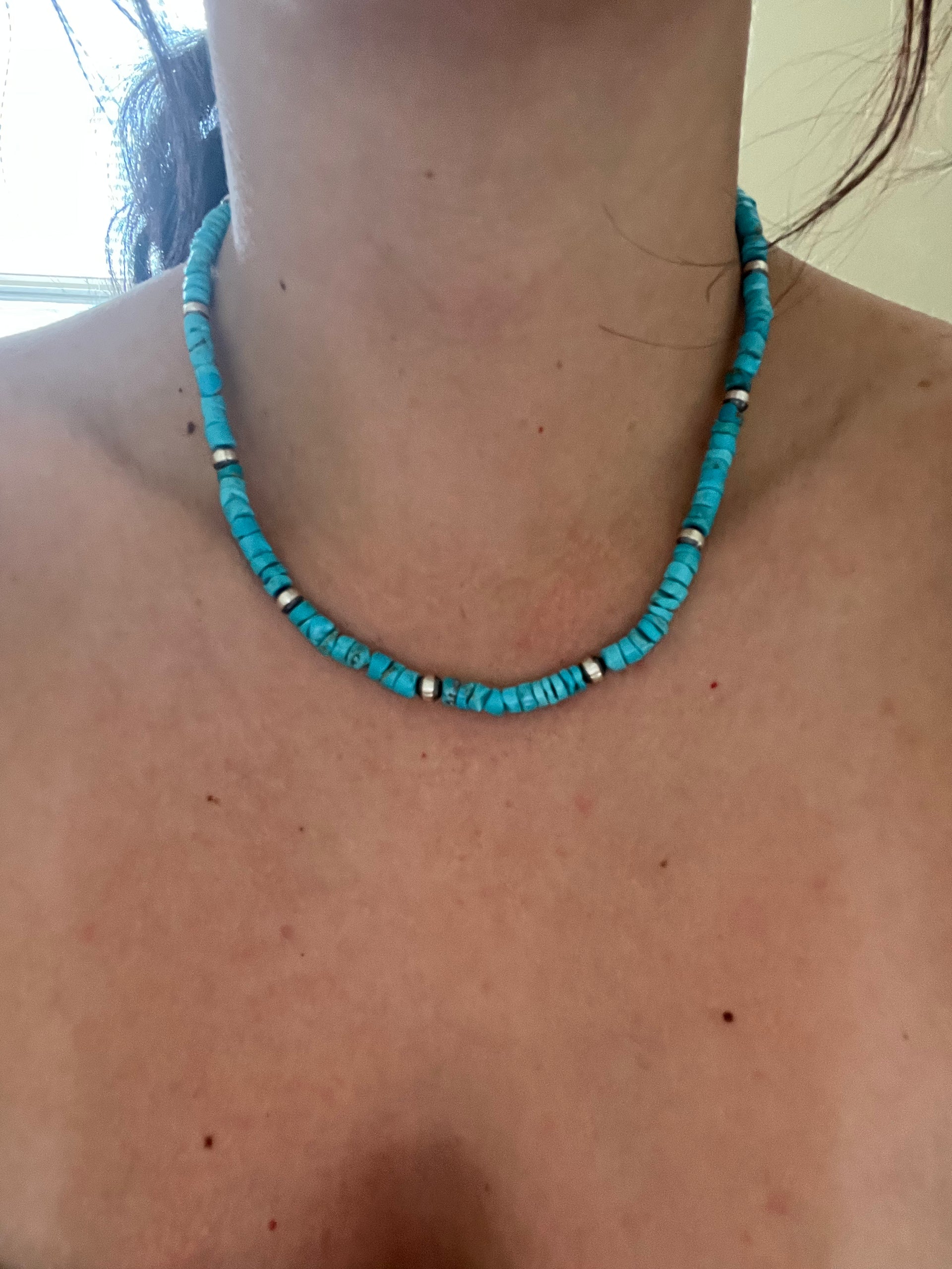 Navajo Strung Kingman Turquoise & Sterling Silver Beaded Pearl Necklace