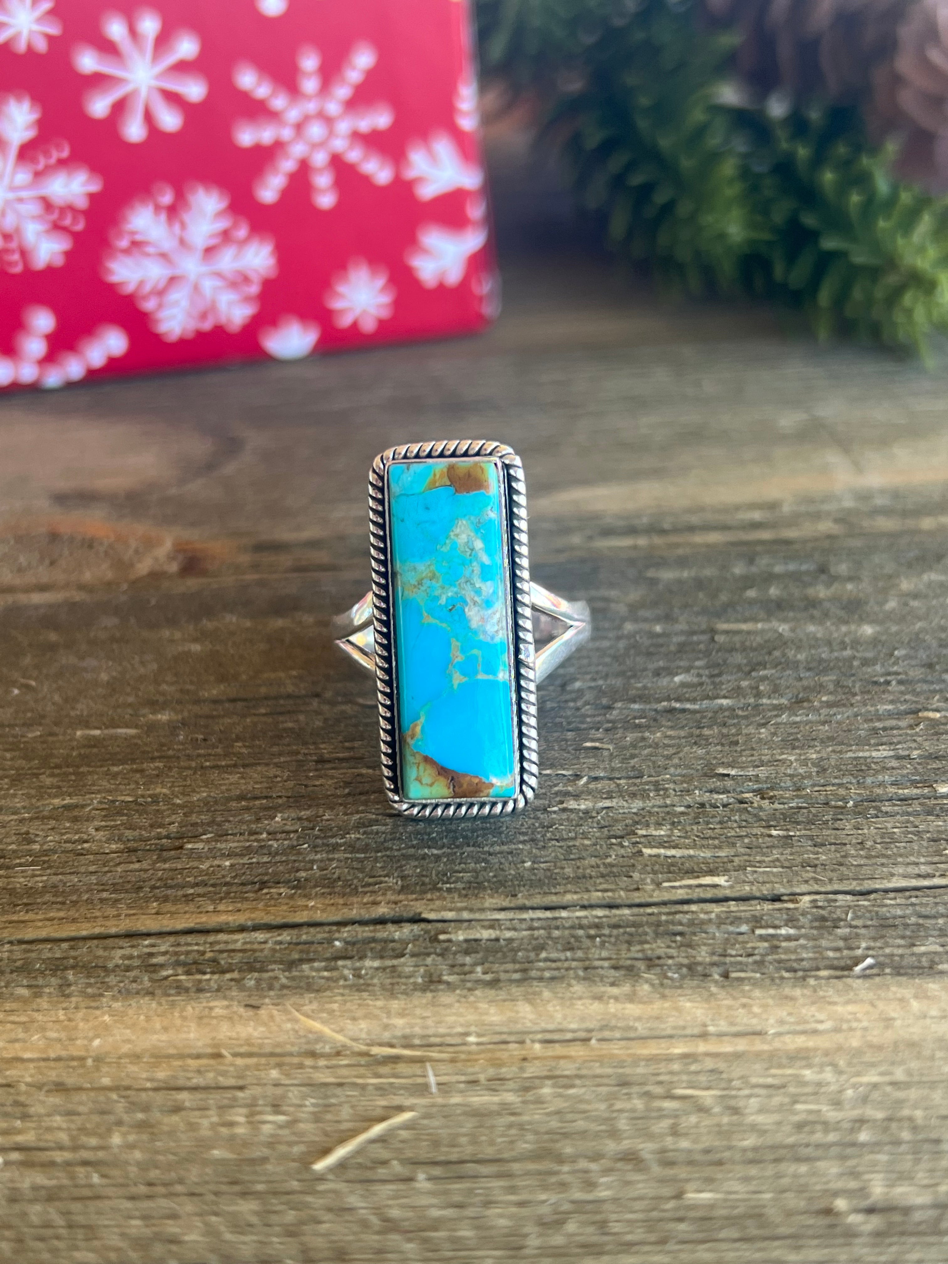 Southwest Made Mohave Kingman Turquoise & Sterling Silver Ring Size 8.75