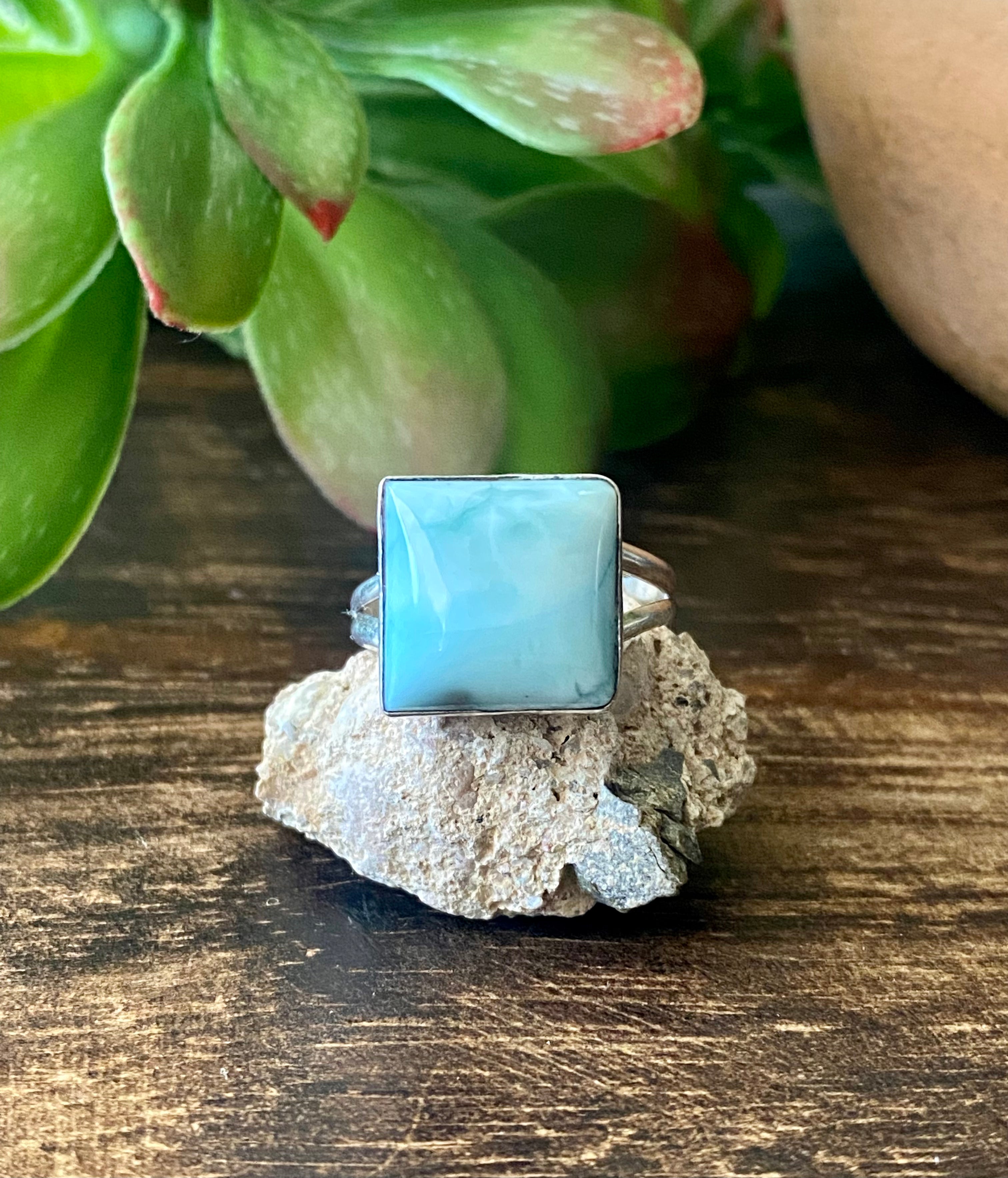 Navajo Made Larimar & Sterling Silver Ring Size 7.25