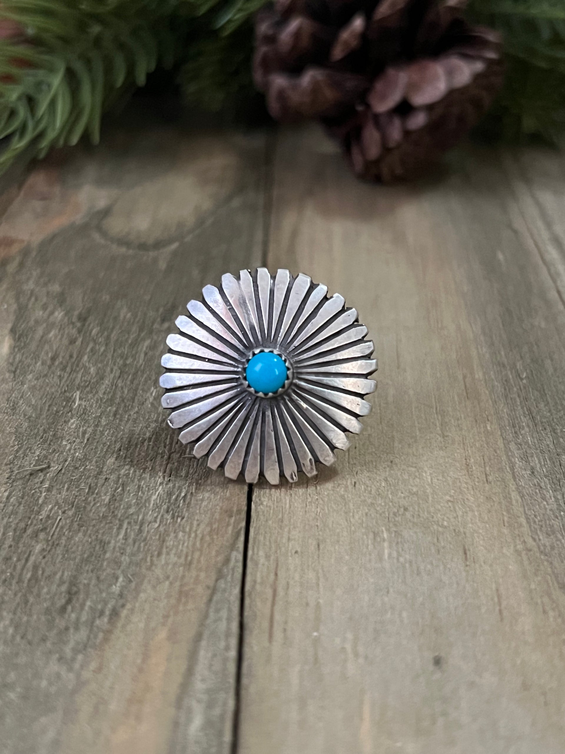 Navajo Made Kingman Turquoise & Sterling Silver Ring