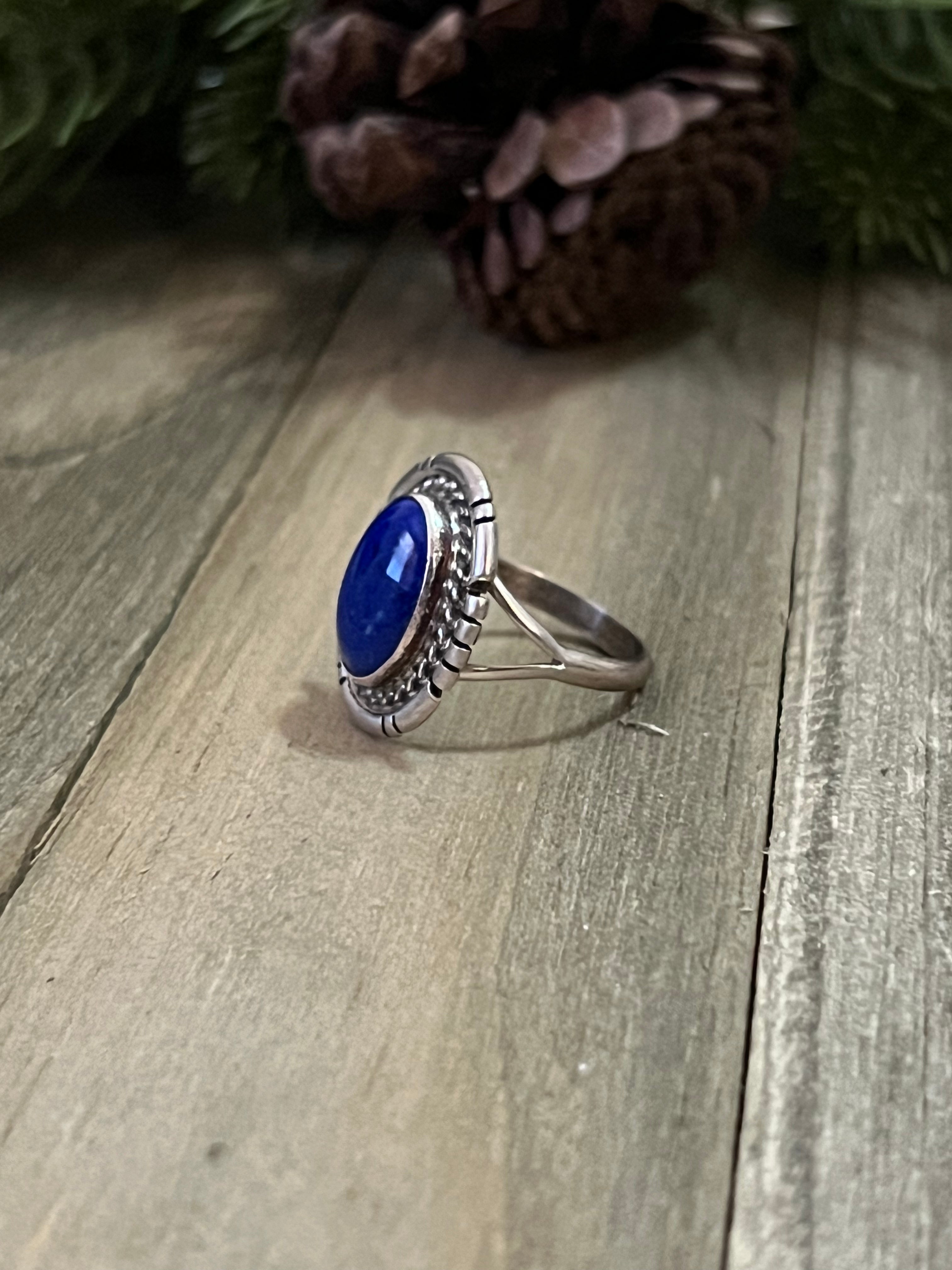 Navajo Made Lapis & Sterling Silver Ring Size 8.25