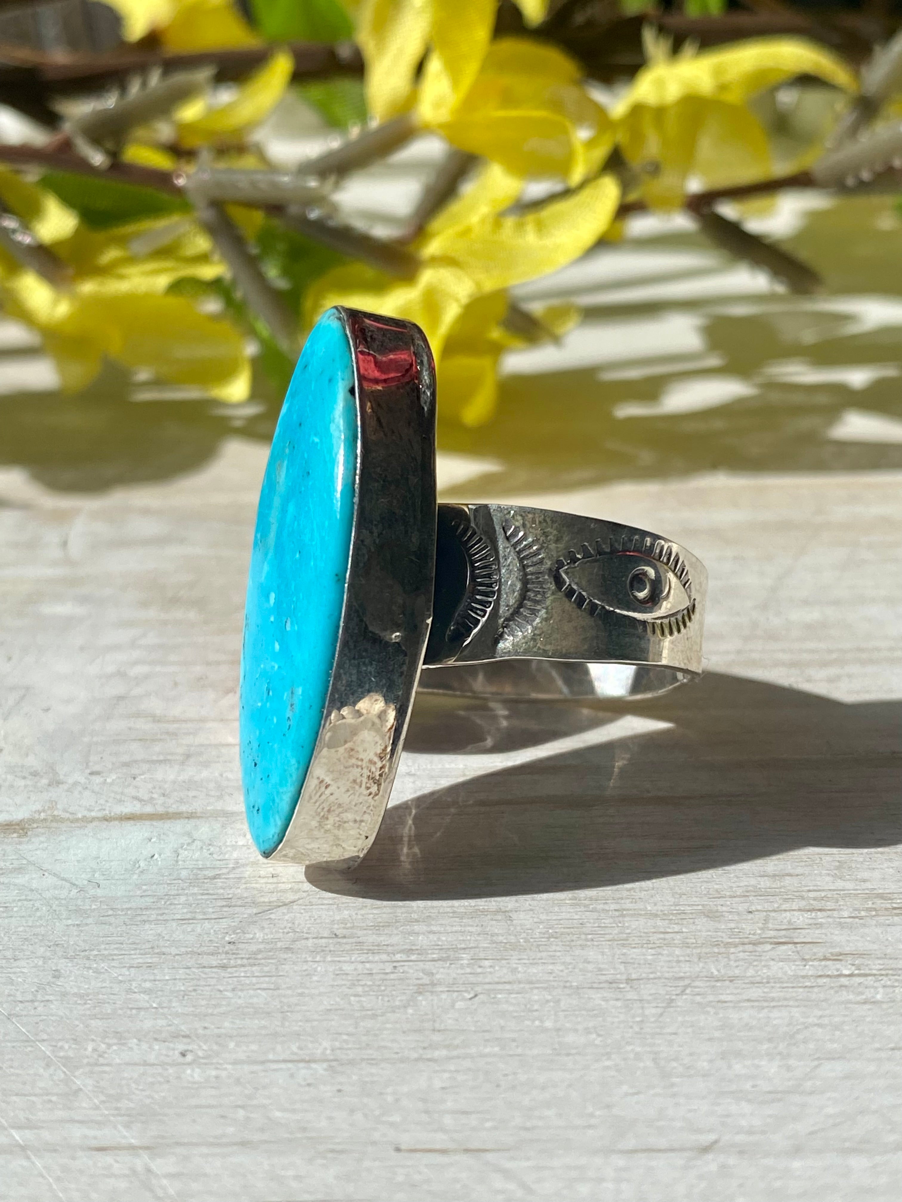 Jeffery Nelson Kingman Turquoise & Spiny Oyster Sterling Silver Ring Size Adjustable