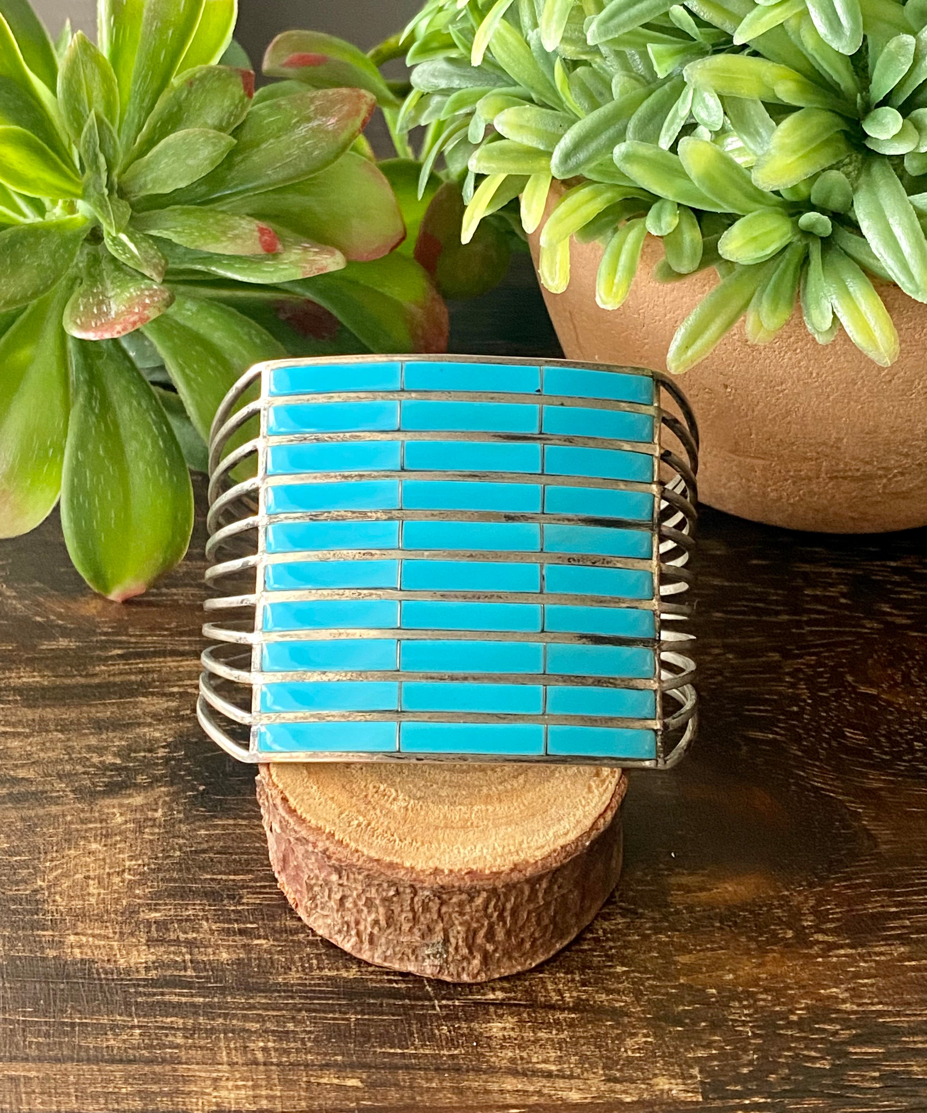 Andrew Enrico Turquoise & Sterling Silver Inlay Cuff Bracelet