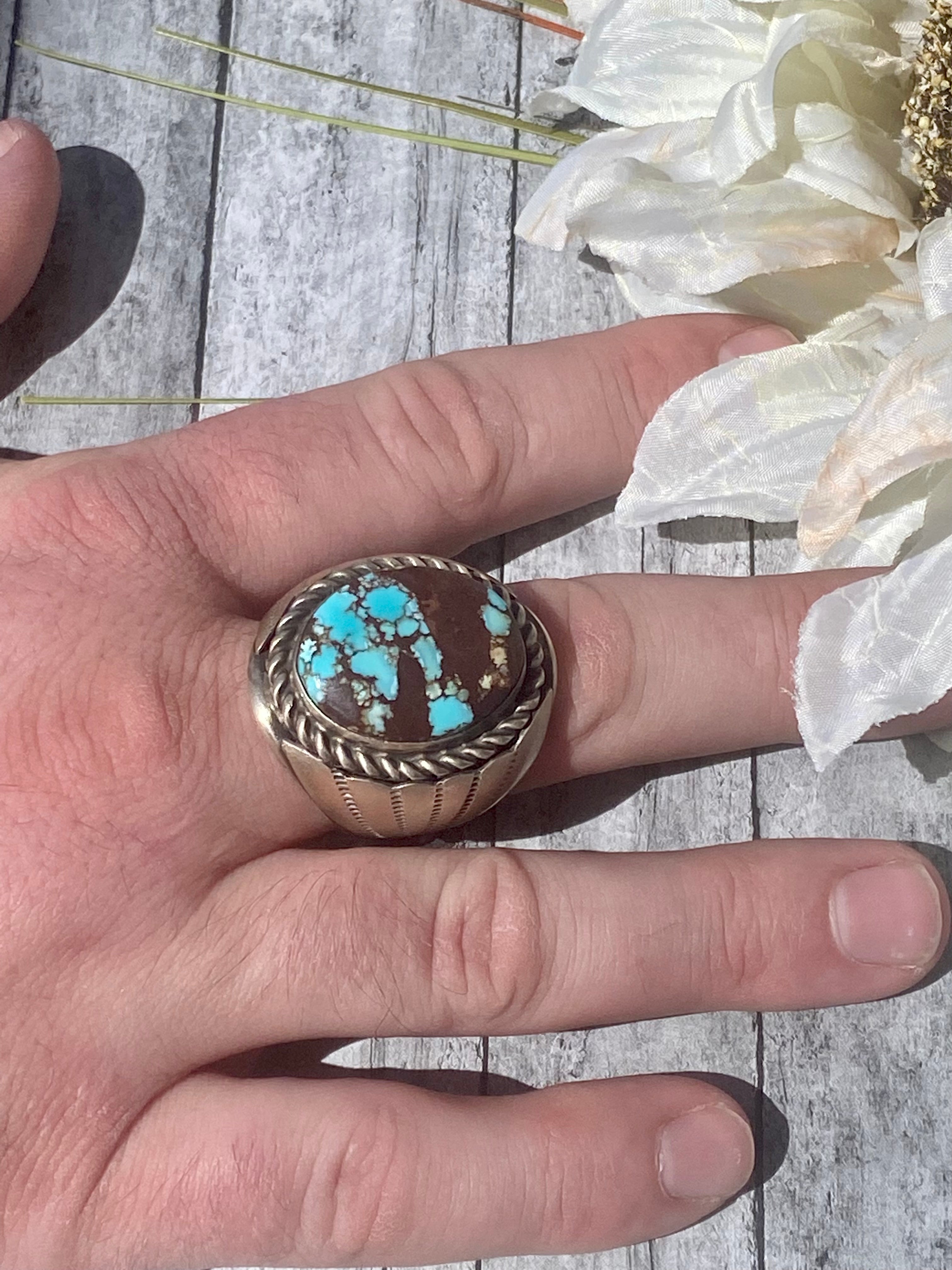 Tony Yazzie Golden Hill’s Turquoise & Sterling Silver Men’s Ring Size 12.75