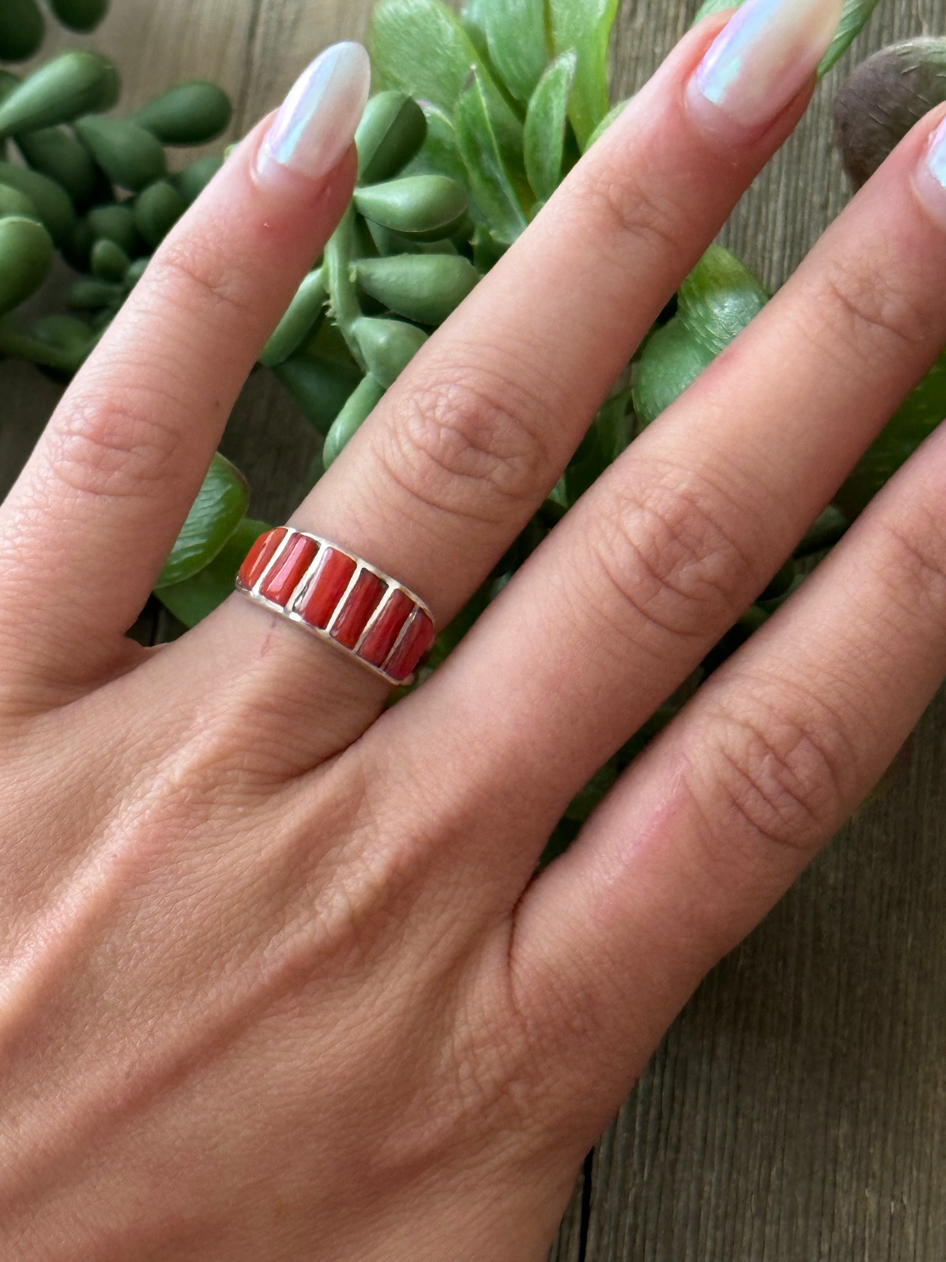 Navajo Made Mediterranean Coral & Sterling Silver Ring