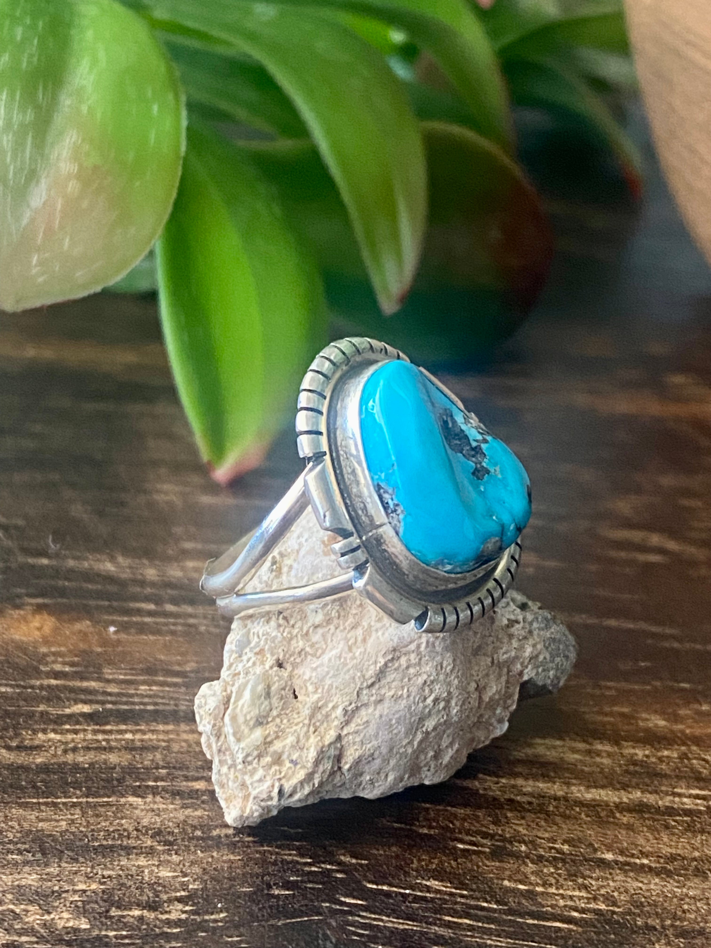 Eli Skeets Sleeping Beauty Turquoise & Sterling Silver Ring Size 5.75