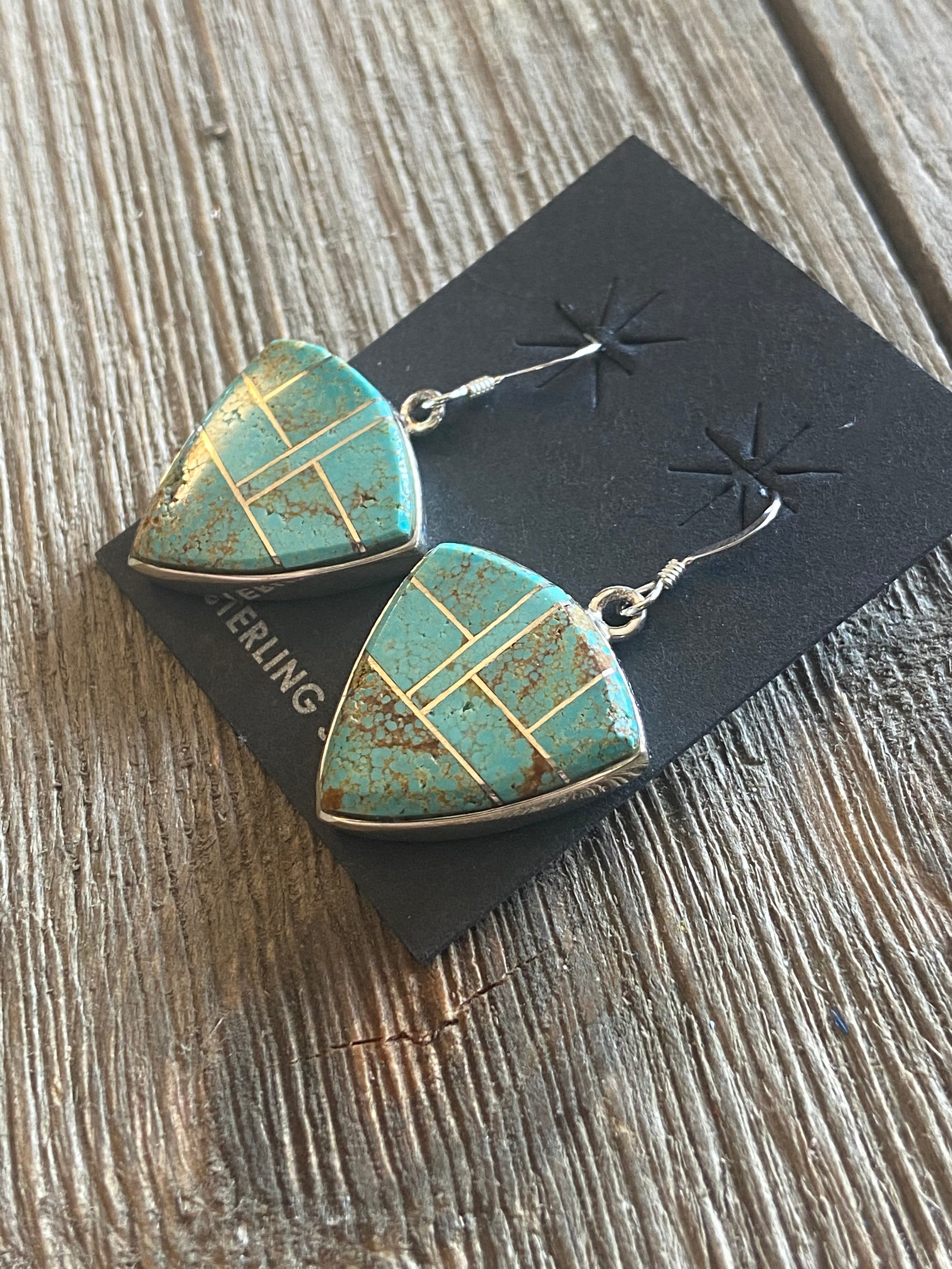 Navajo Number 8 Turquoise & Sterling Silver Inlay Dangles