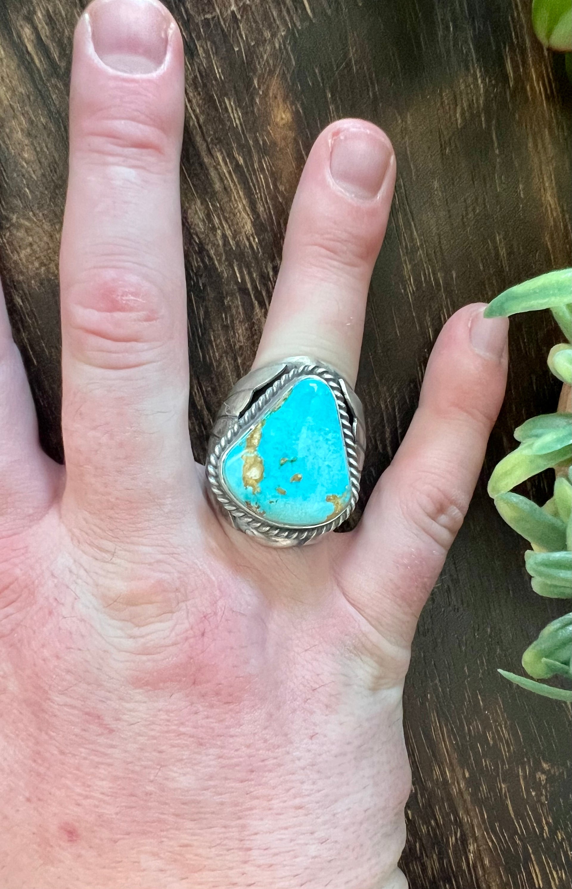 Tony Yazzie Sonoran Mountain Turquoise & Sterling Silver Ring Size 10.5