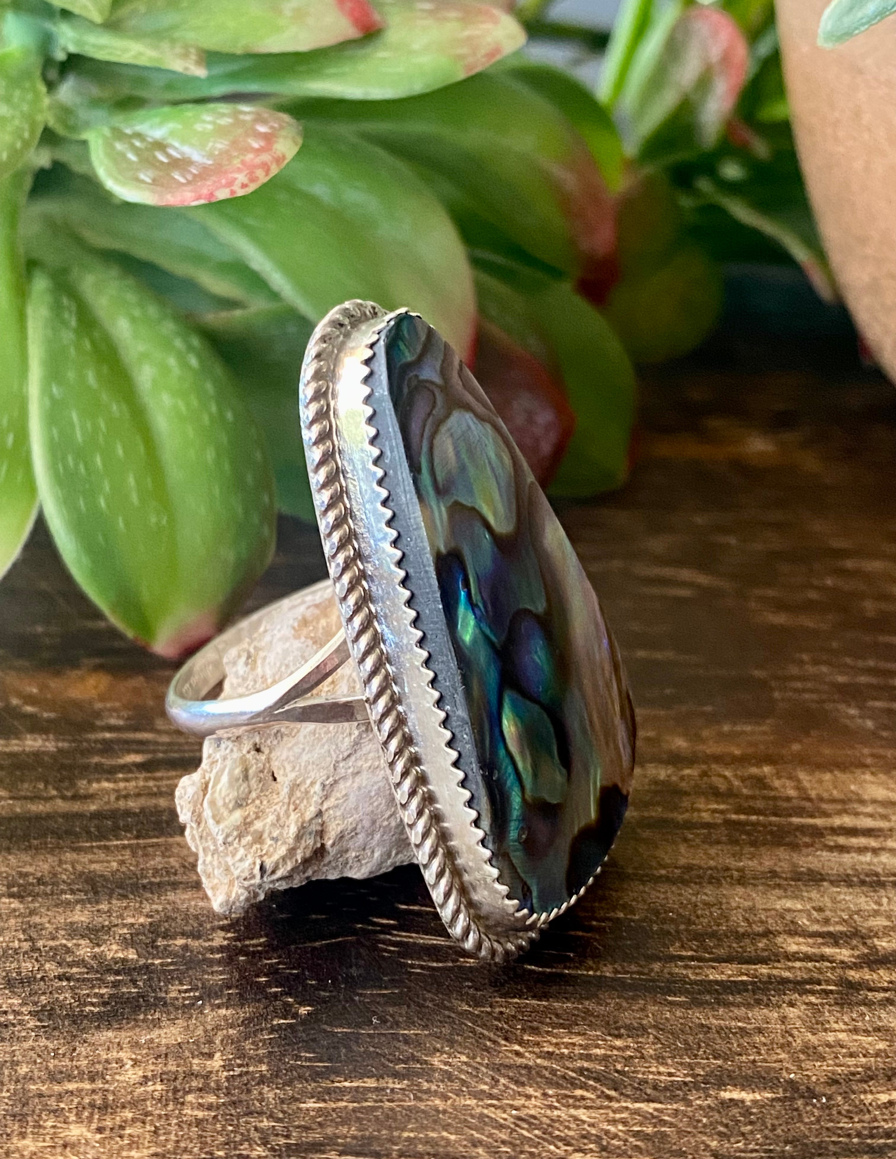 Reda Galvan Abalone & Sterling Silver Ring Size 9.75