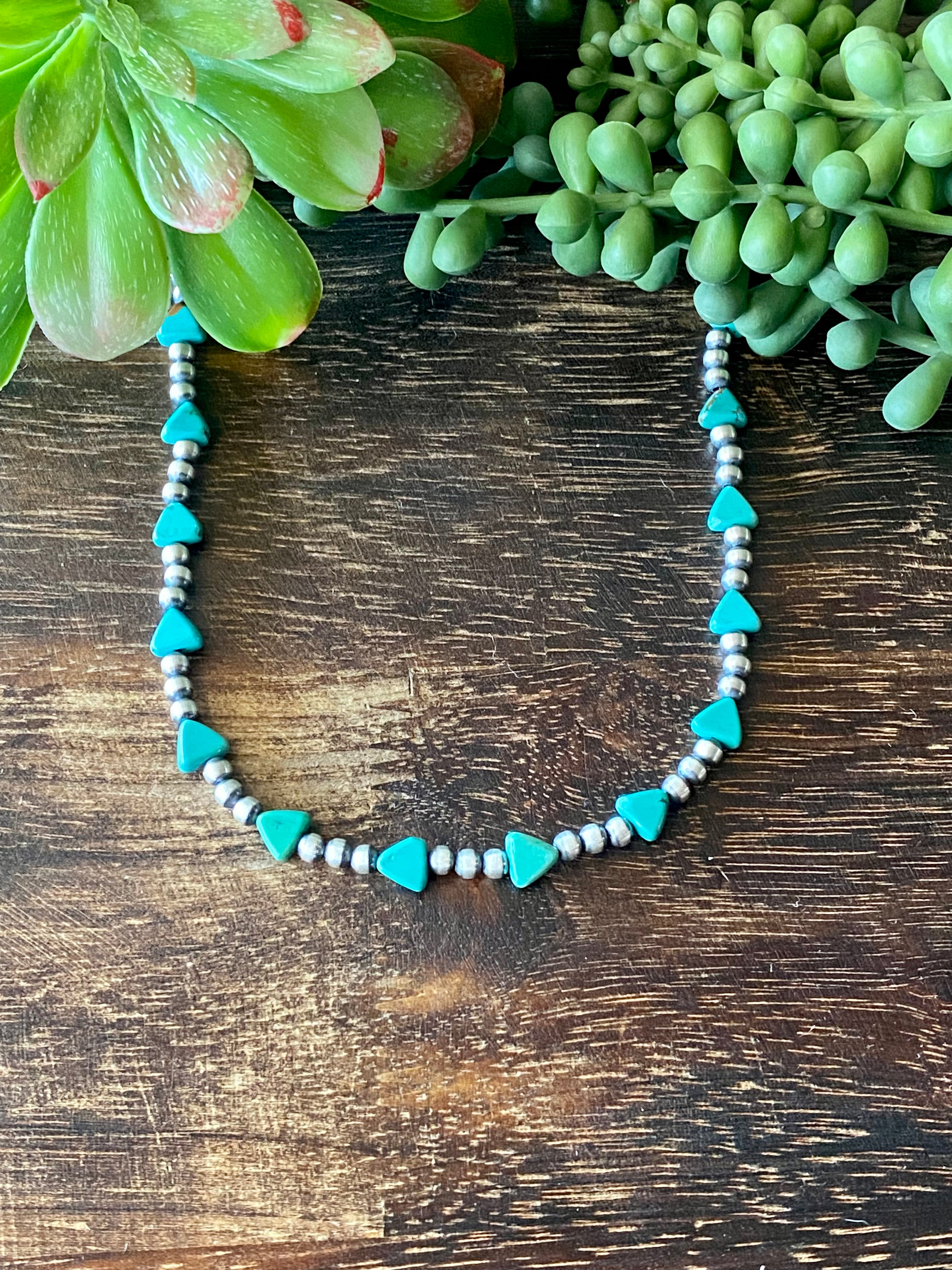 Navajo Strung Kingman Turquoise & Sterling Silver Pearl Necklace