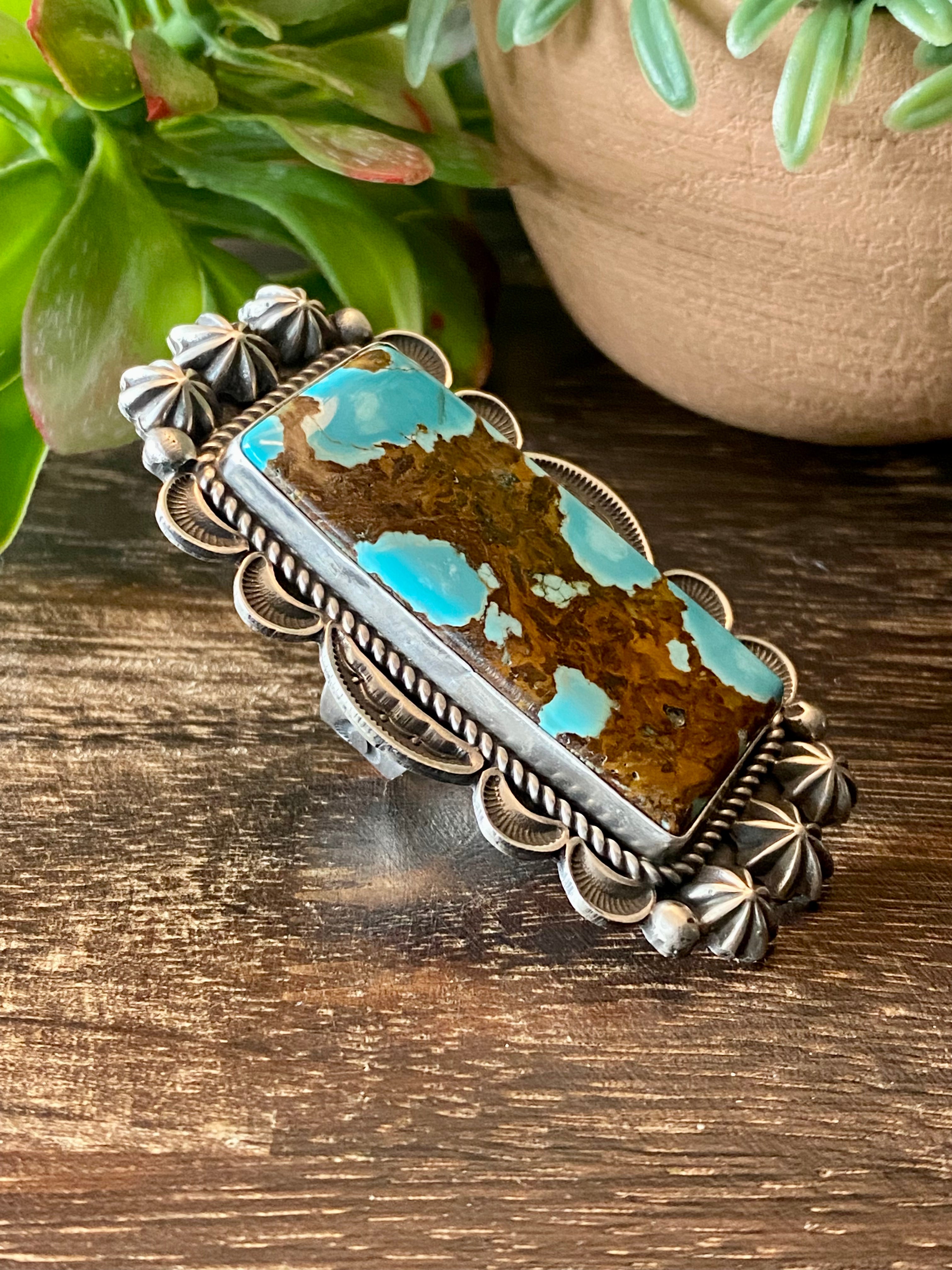 Alex Sanchez Natural #8 Turquoise & Sterling Silver Ring Size 7.5