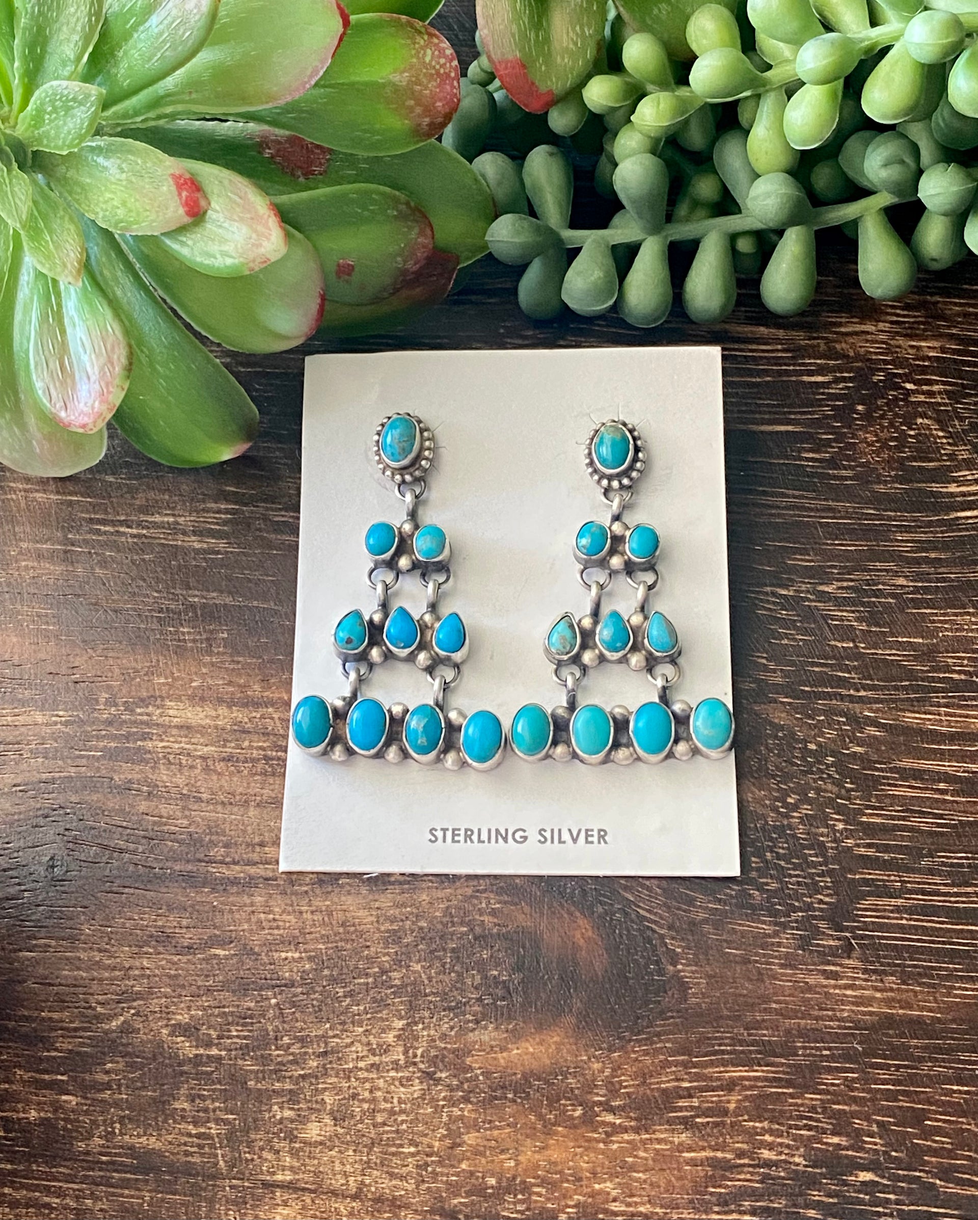 Sheila Becenti Kingman Turquoise & Sterling Silver Post Dangle Earrings