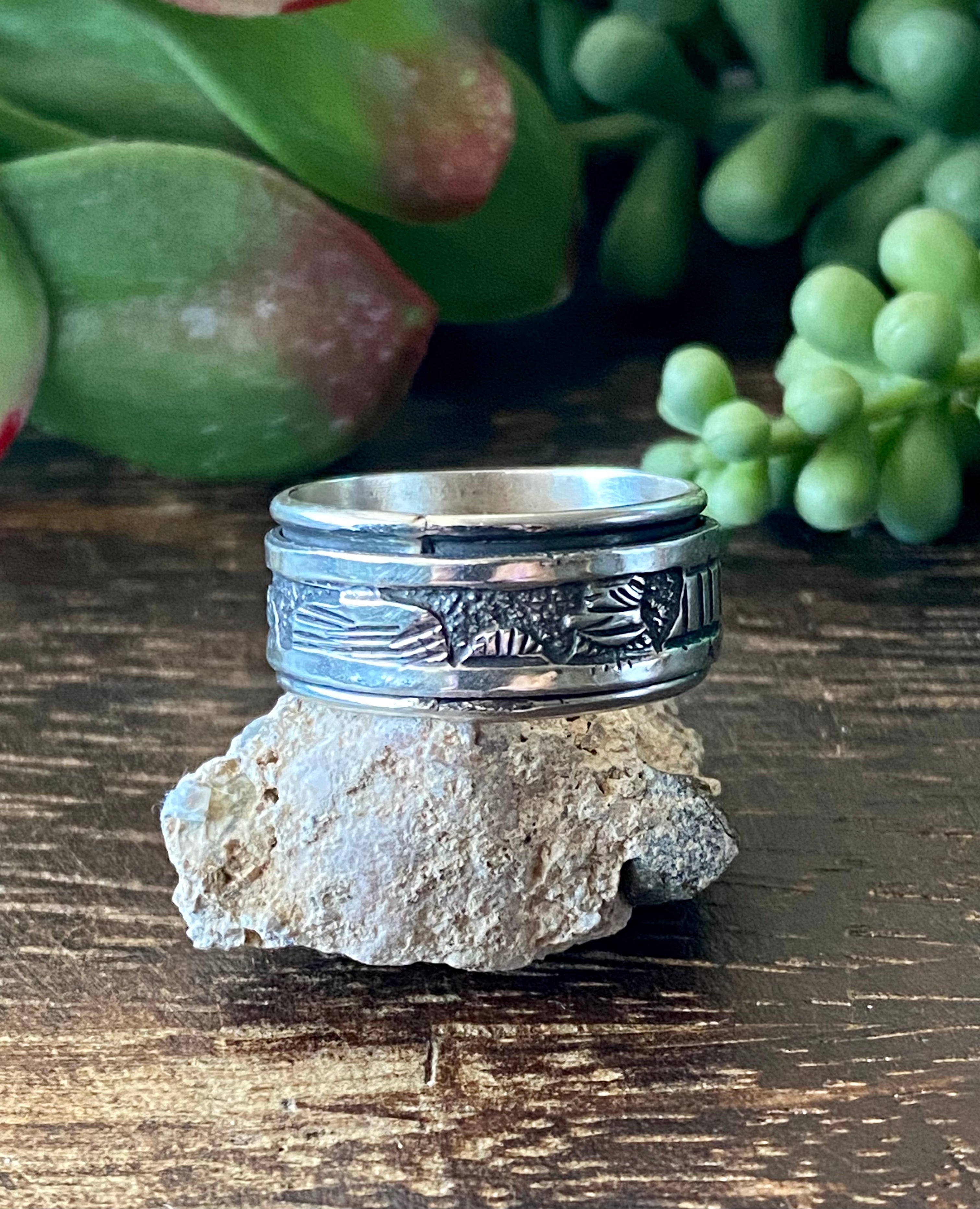 Elaine Becenti Sterling Silver Storyteller Spinner Rings