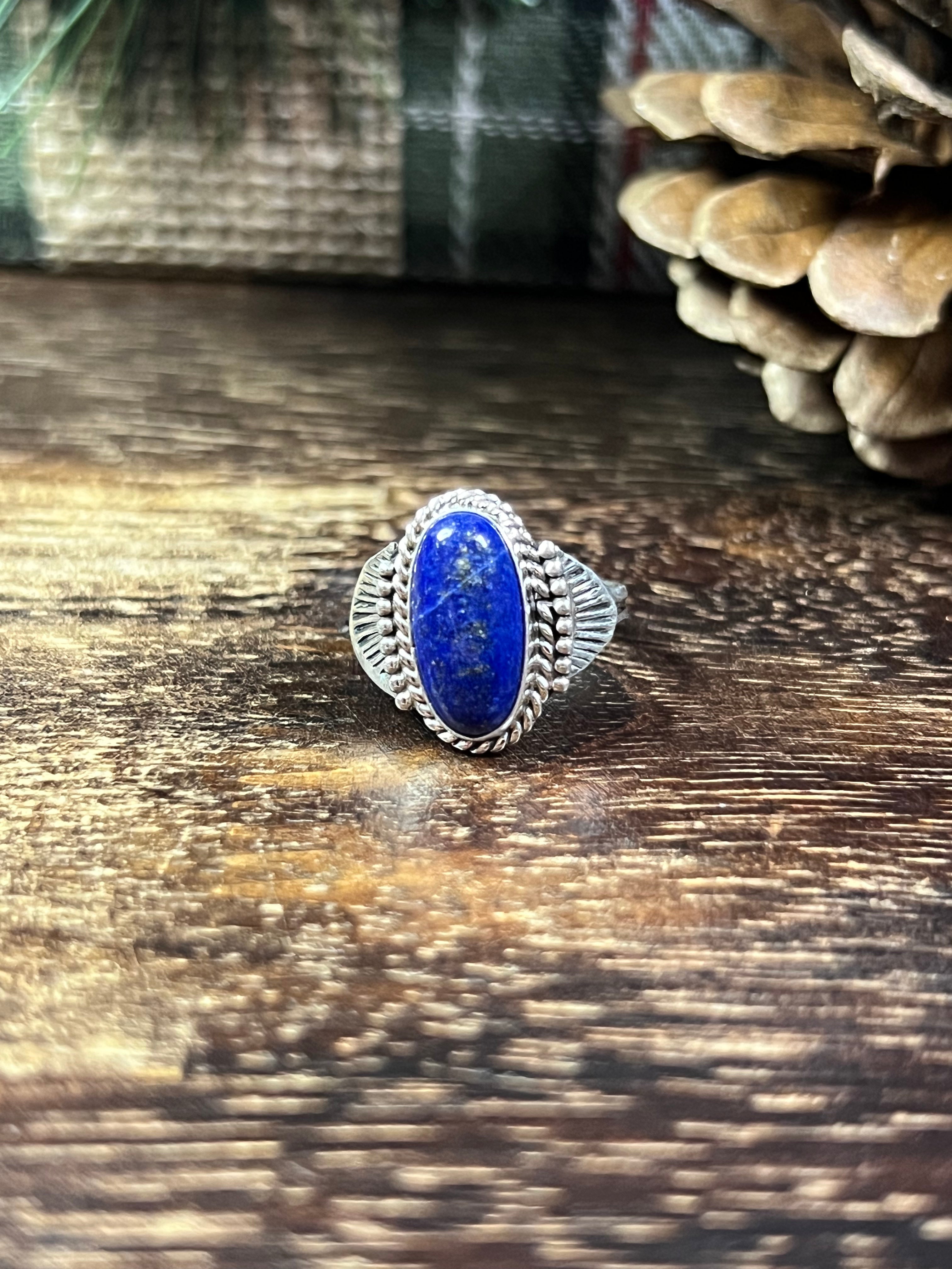 Navajo Made Lapis & Sterling Silver Ring Size 5.25