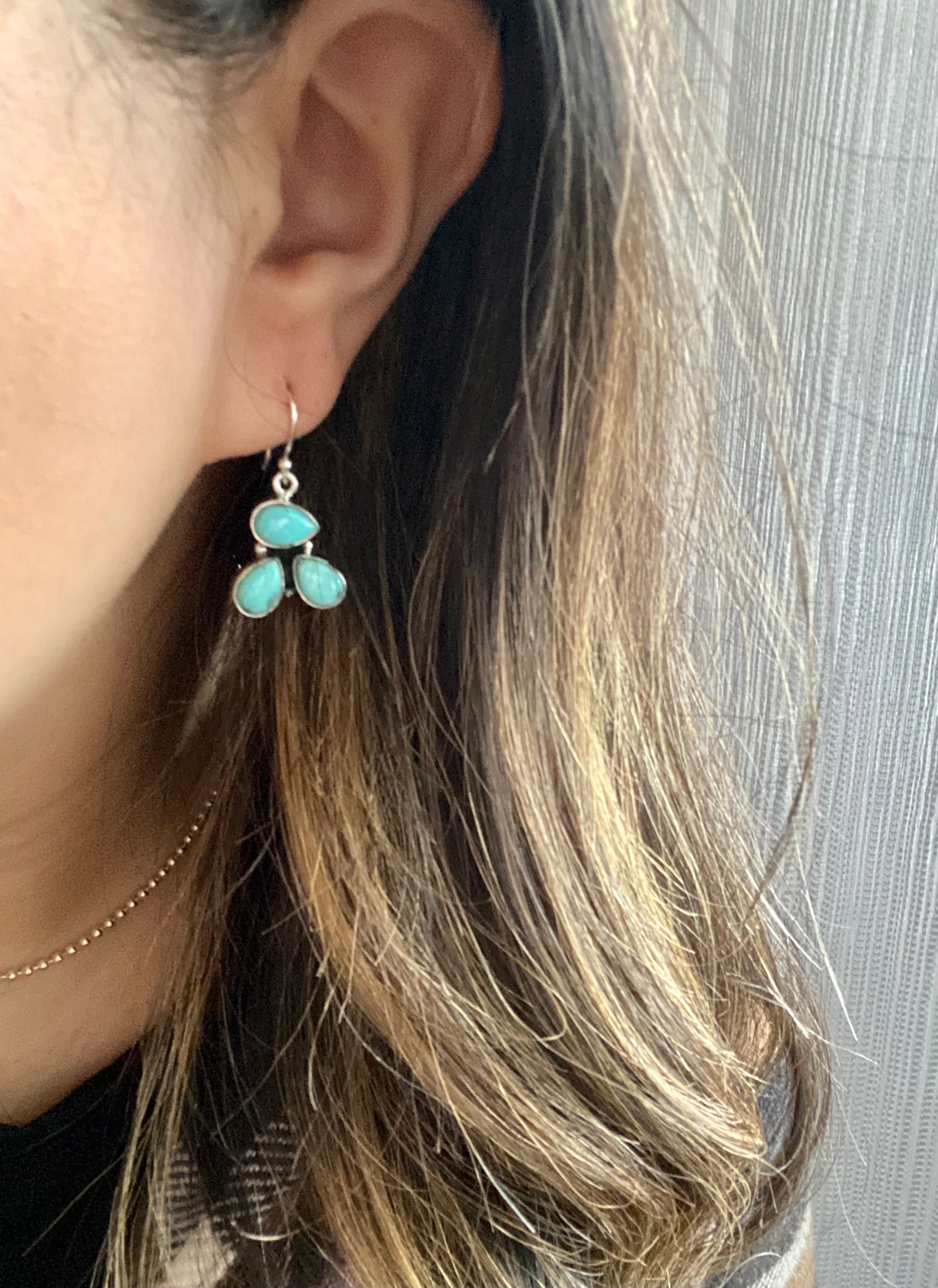 Southwest Handmade Kingman Turquoise & Sterling Silver Cluster Dangle Earrings