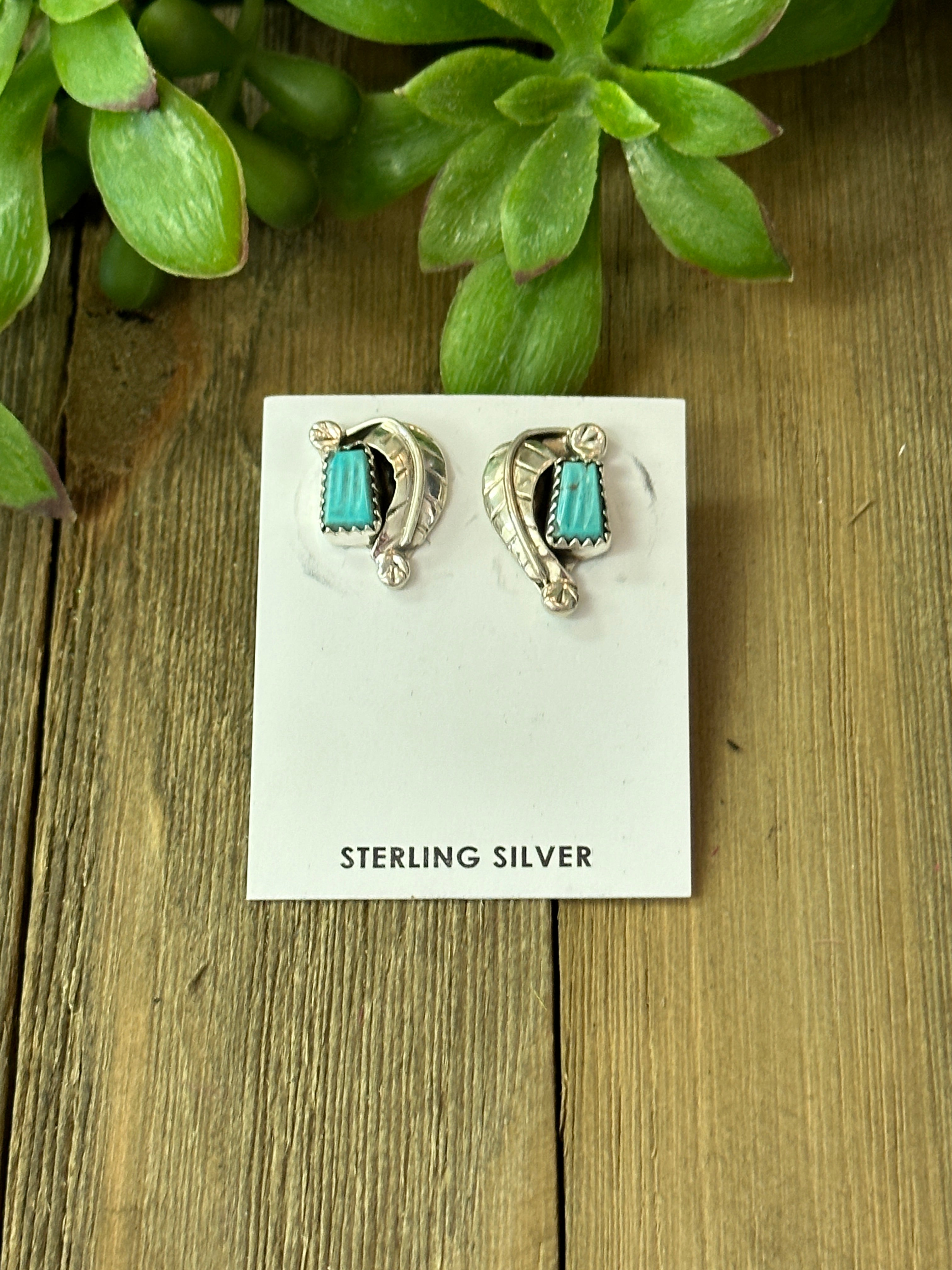 Navajo Made Kingman Turquoise & Sterling Silver Post Earrings