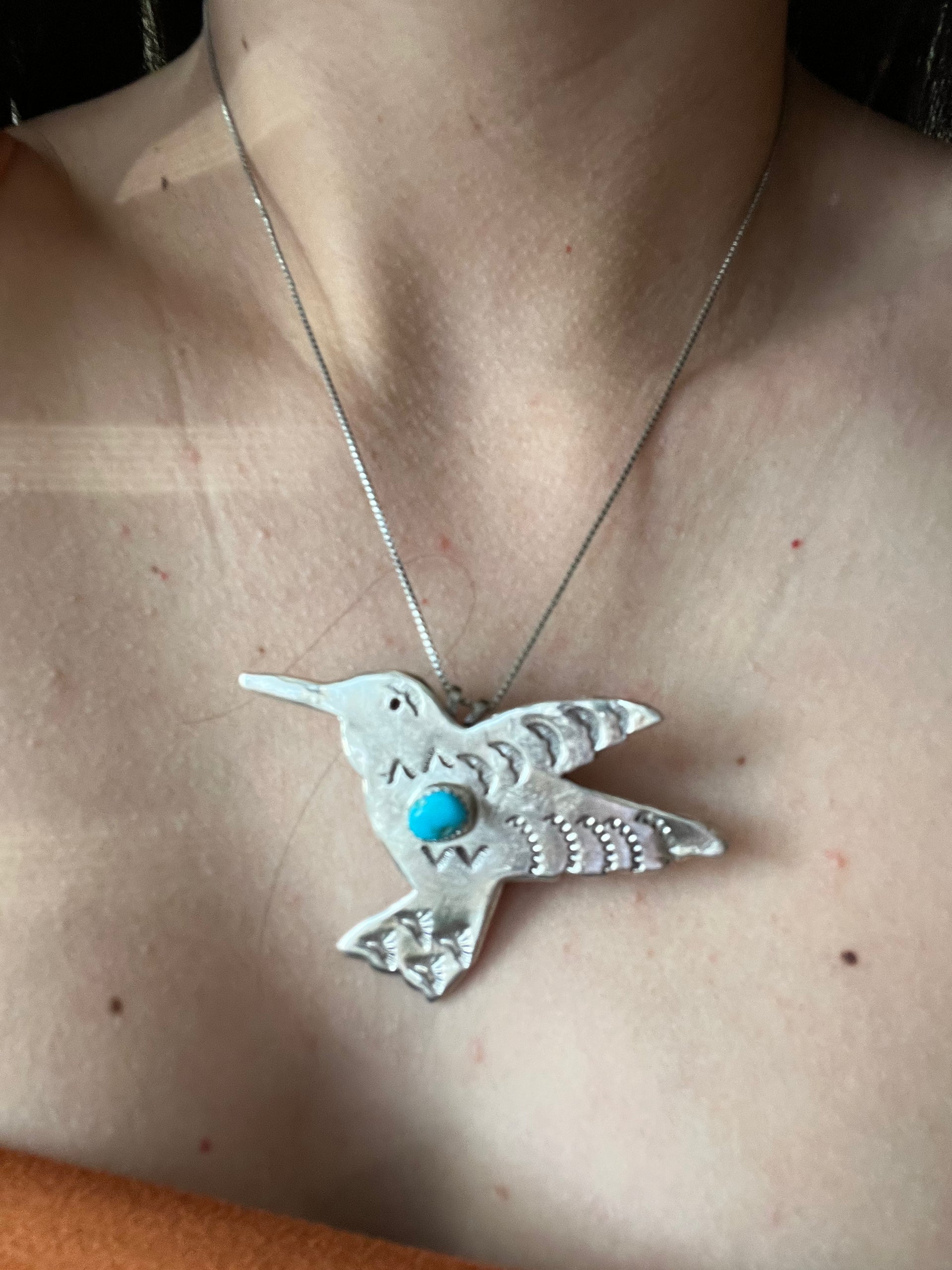 Tonya Yazzie Kingman Turquoise & Sterling Silver Hummingbird Pin/Pendant