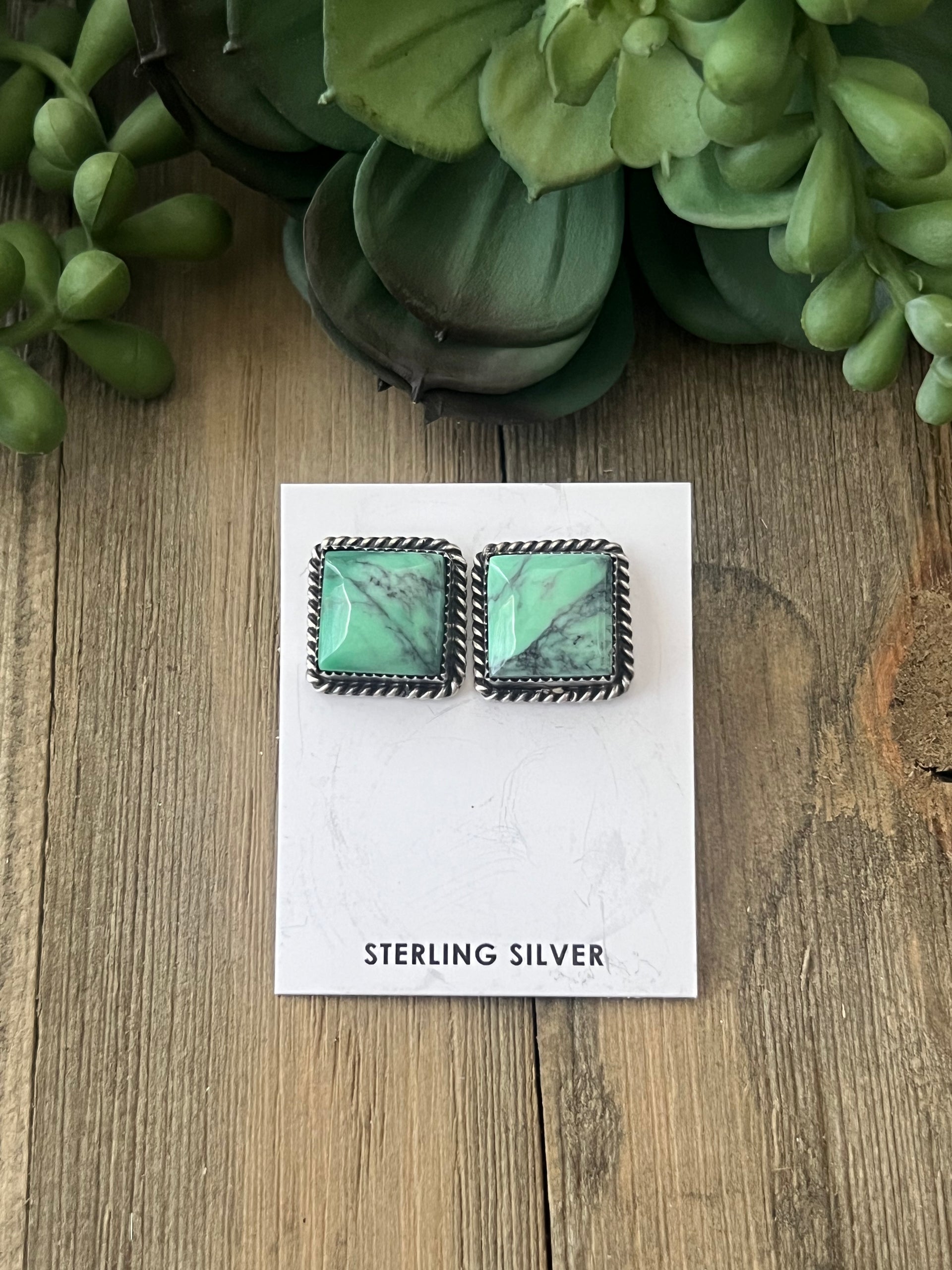 Judith Dixon Cyclops Variscite & Sterling Silver Post Earrings