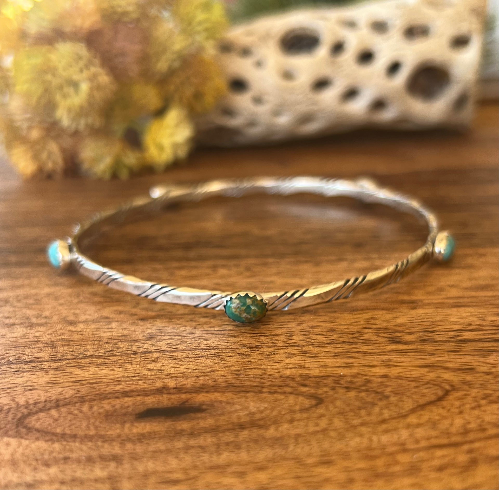 Navajo Made Kingman Turquoise & Sterling Silver Bangle Bracelet
