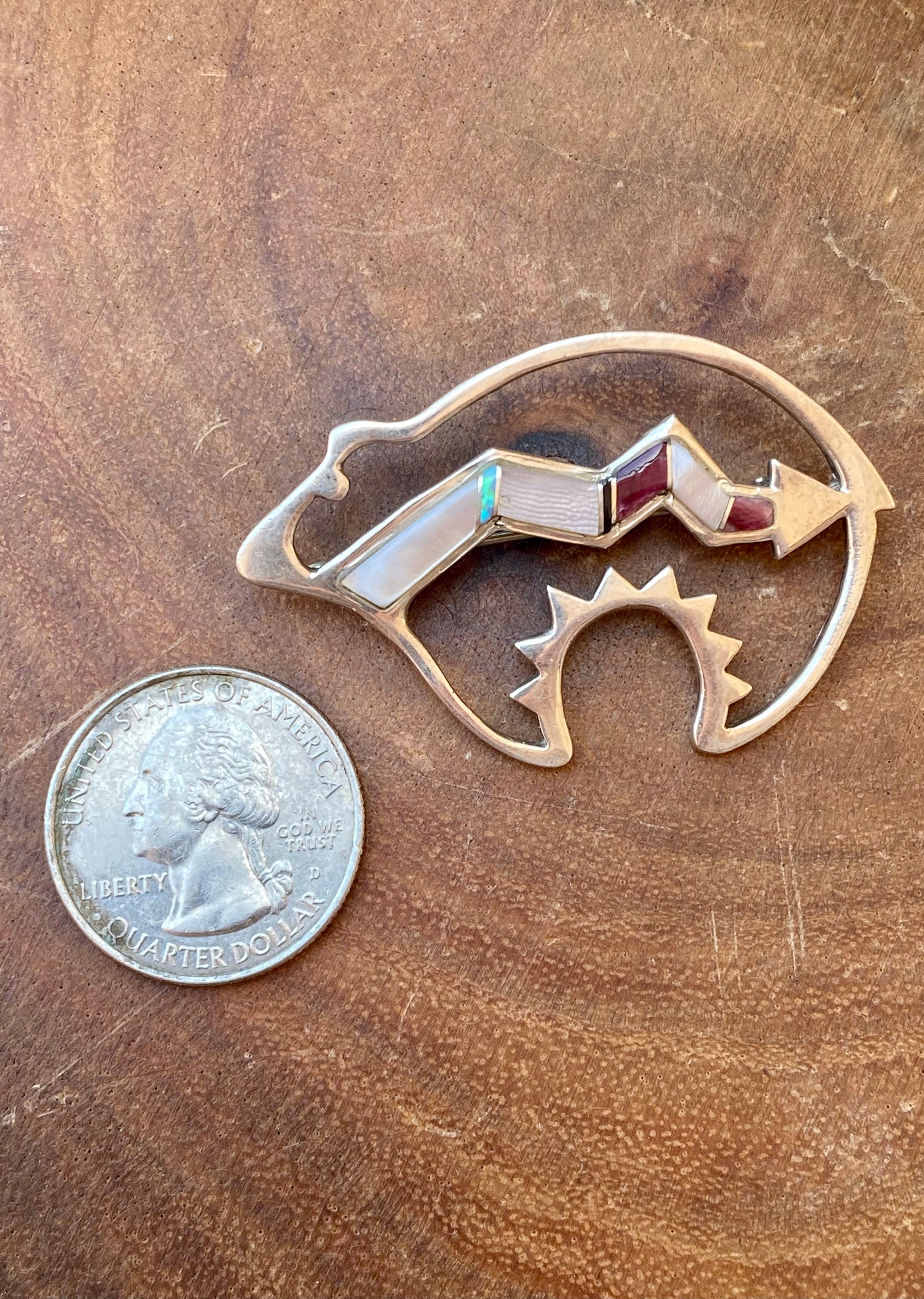 Navajo Made Multi Stone & Sterling Silver Inlay Bear Pin
