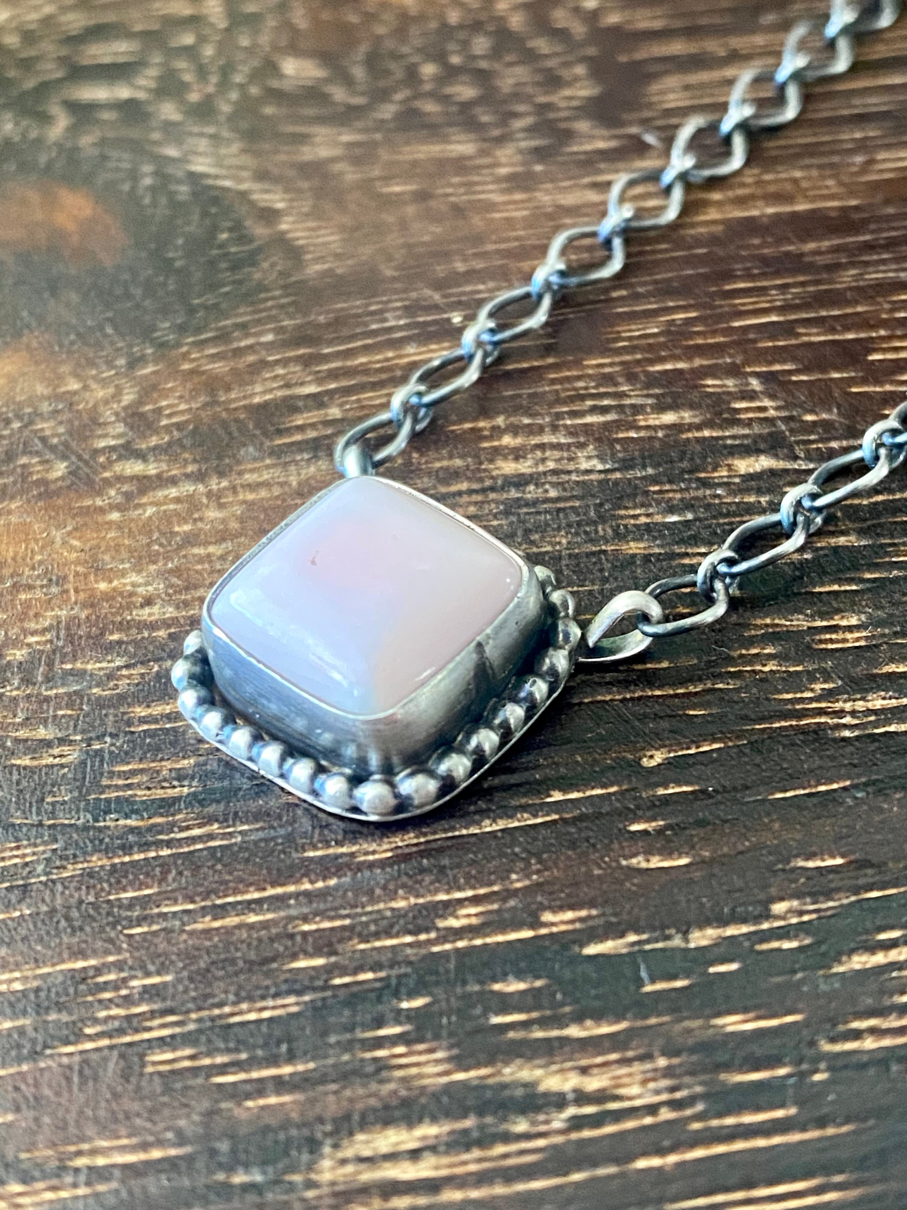 Navajo Made Pink Conch & Sterling Silver Necklace