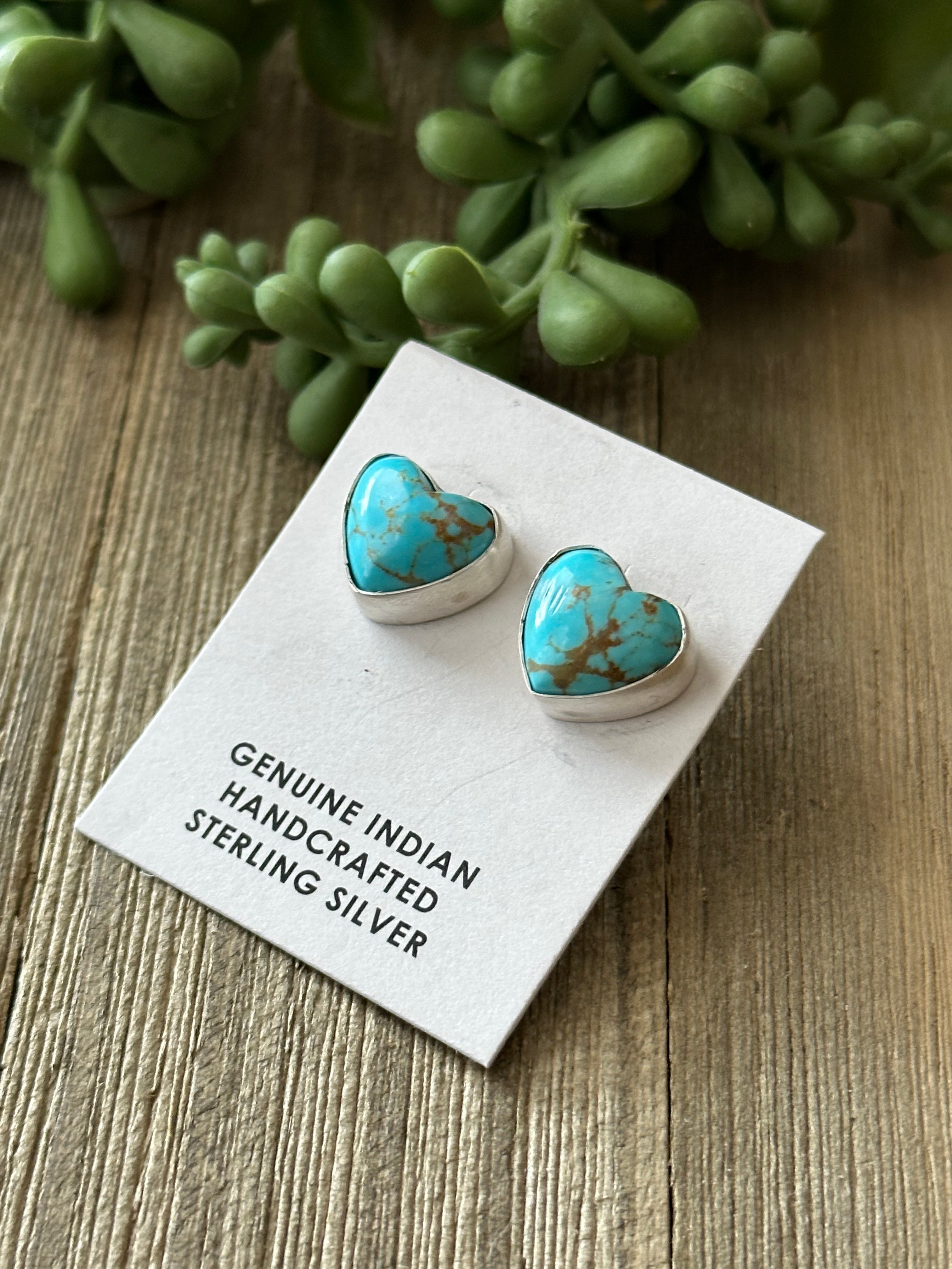 Elouise Kee Royston Turquoise & Sterling Silver Heart Post Earrings