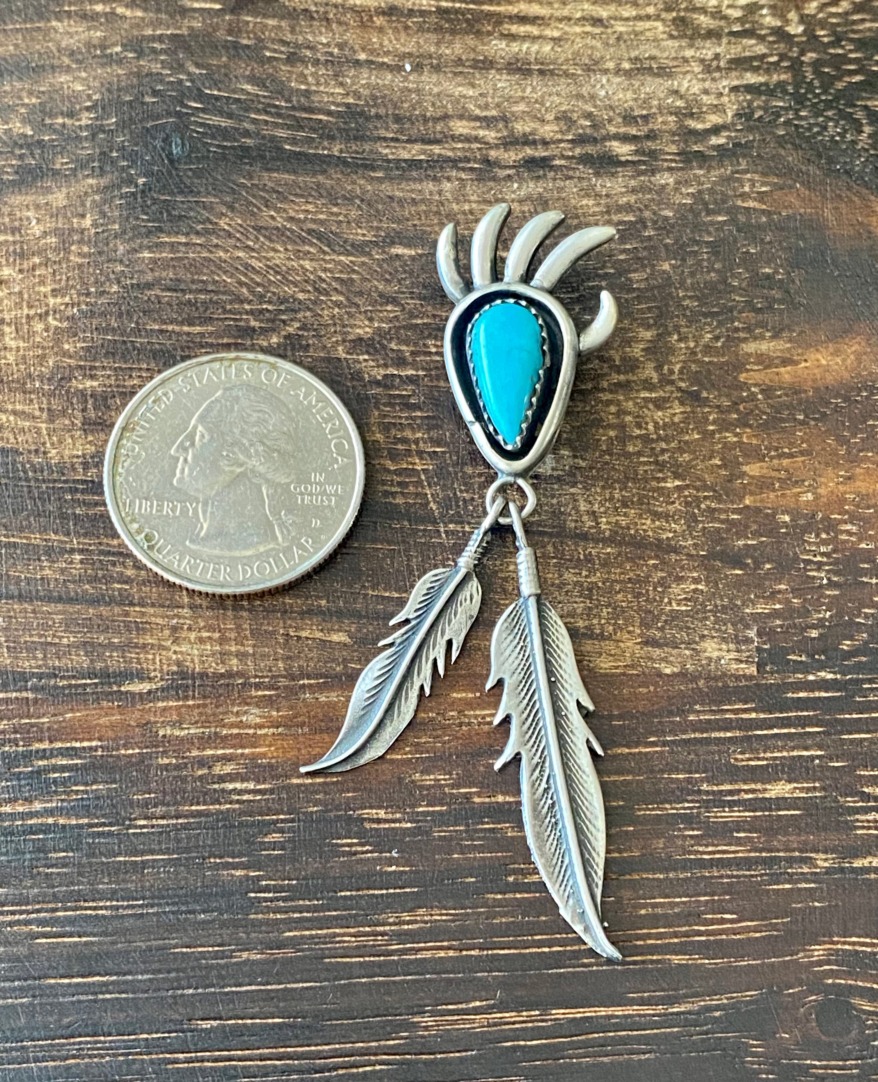 Genevieve Francisco Kingman Turquoise & Sterling Silver Bear Claw Pendant