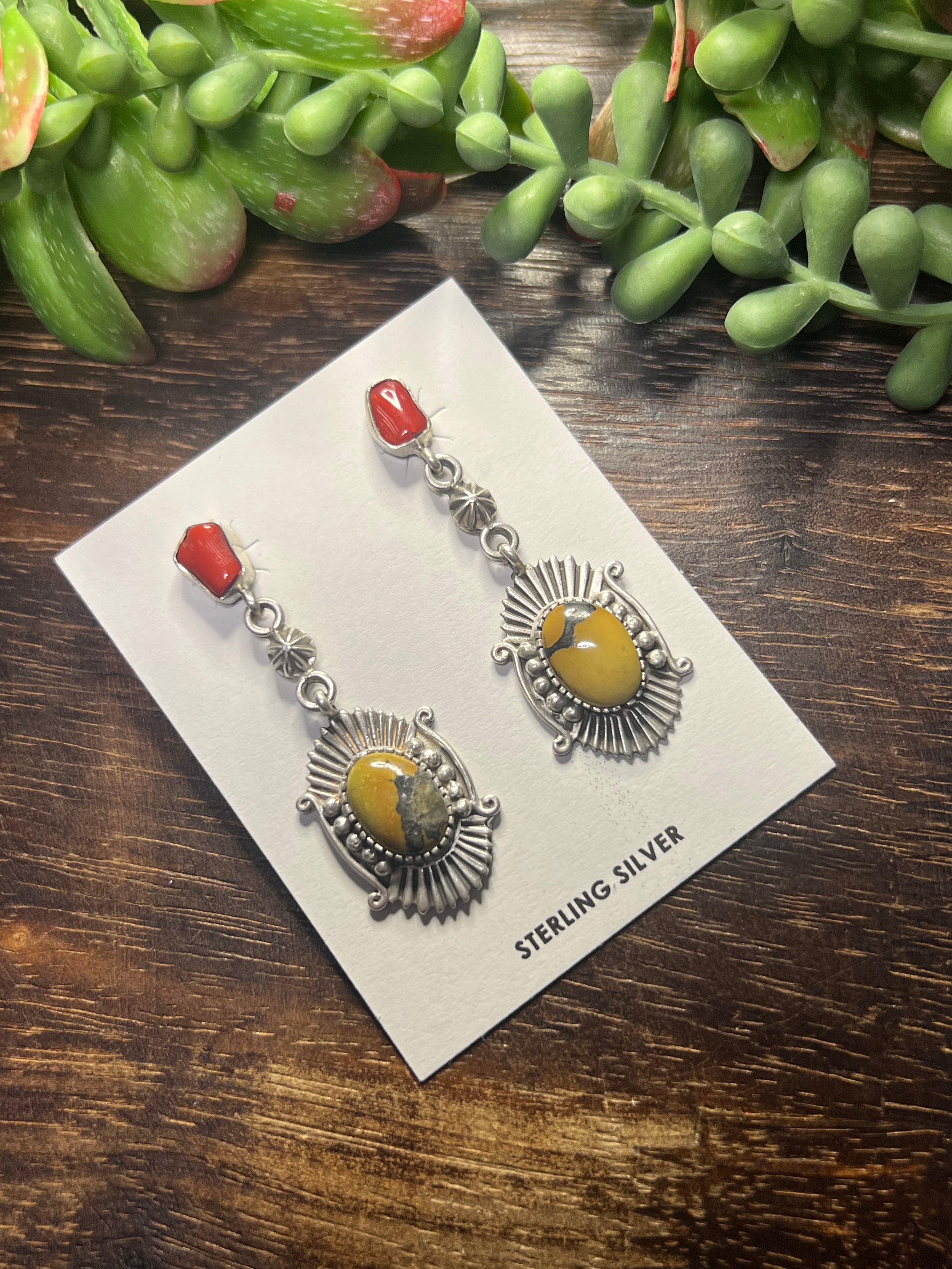 Navajo Made Multi Stone & Sterling Silver Post Dangle Earrings