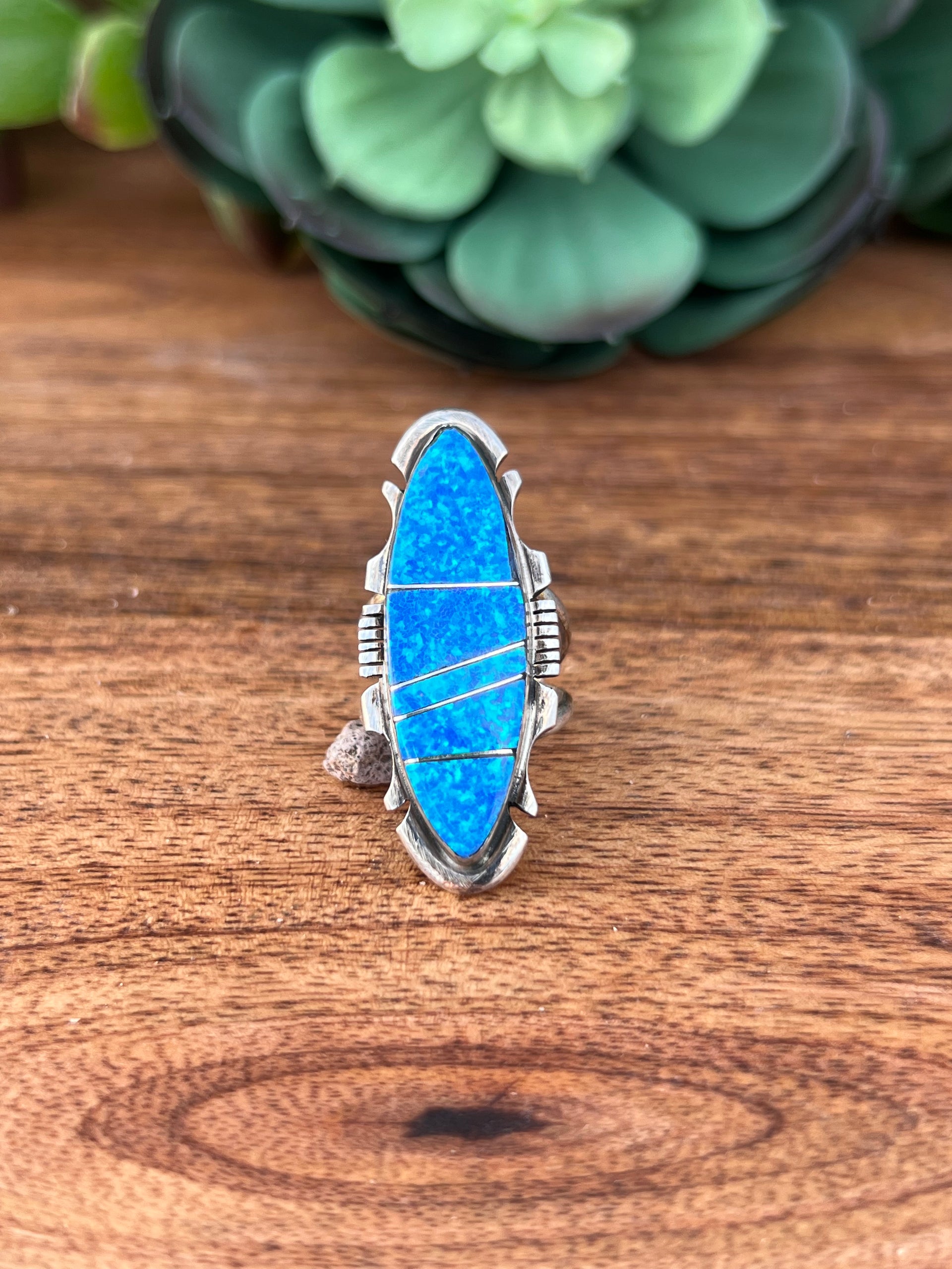Steve Francisco Blue Opal & Sterling Silver Inlay Ring Size 6
