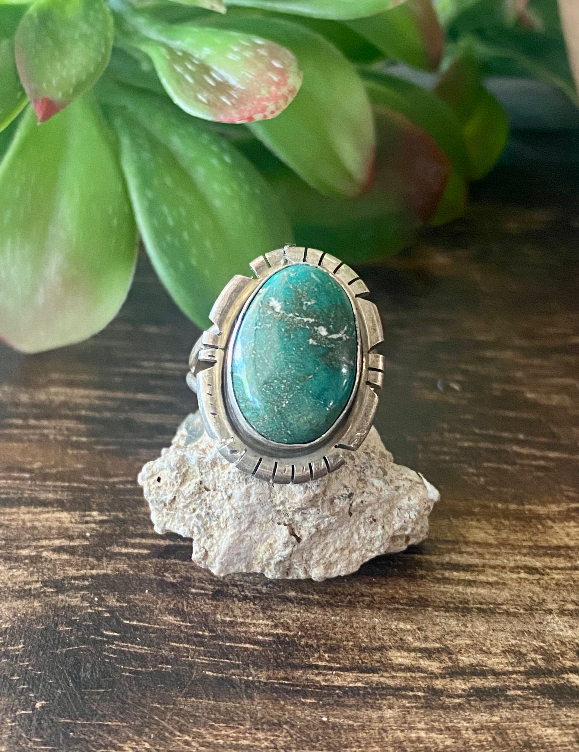 Eli Skeets Royston Turquoise & Sterling Silver Ring Size 6.75