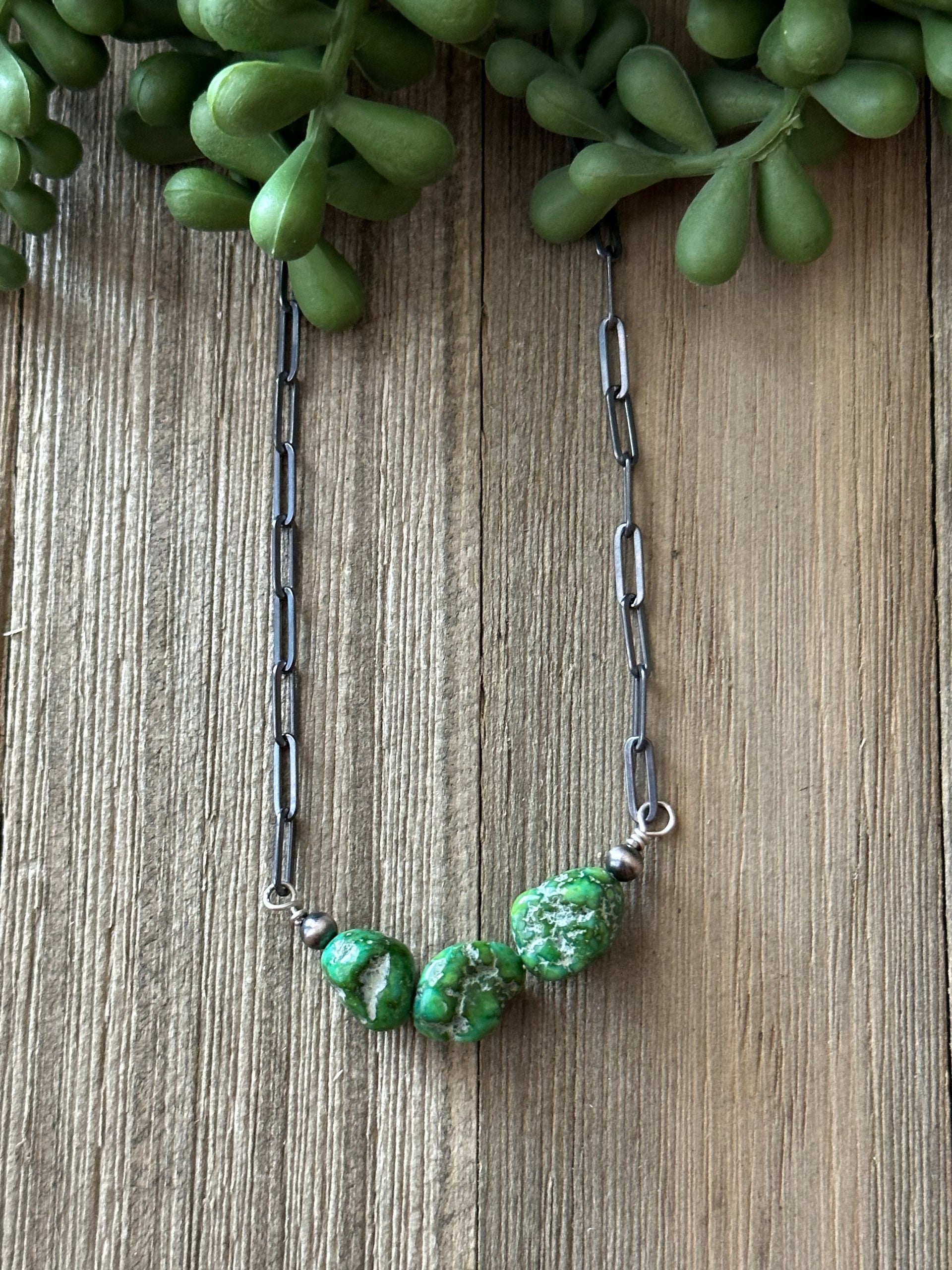 Navajo Made Sonoran Gold Turquoise & Sterling Silver Necklace