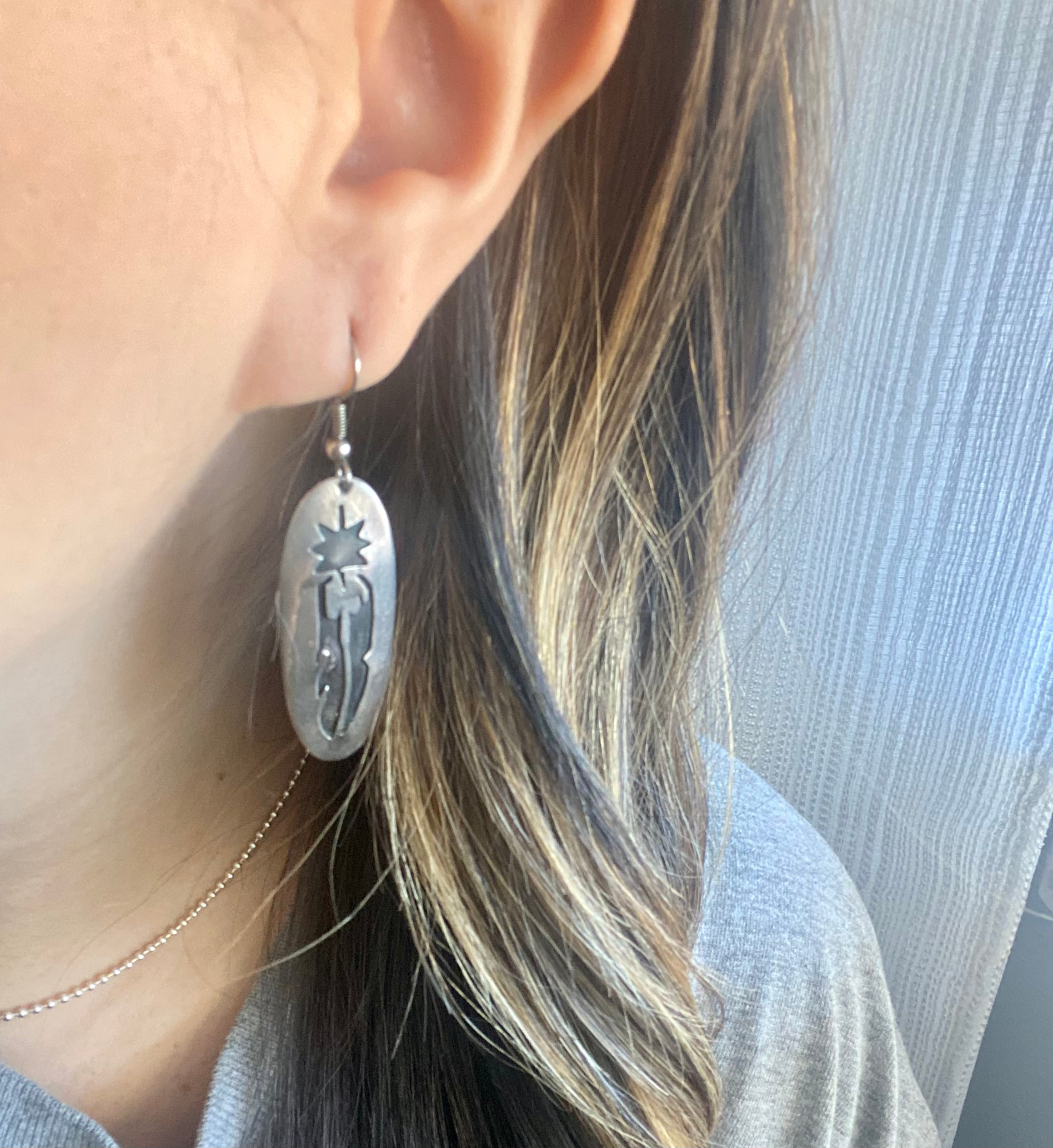 Vintage Navajo Made Sterling Silver Feather Dangle Earrings