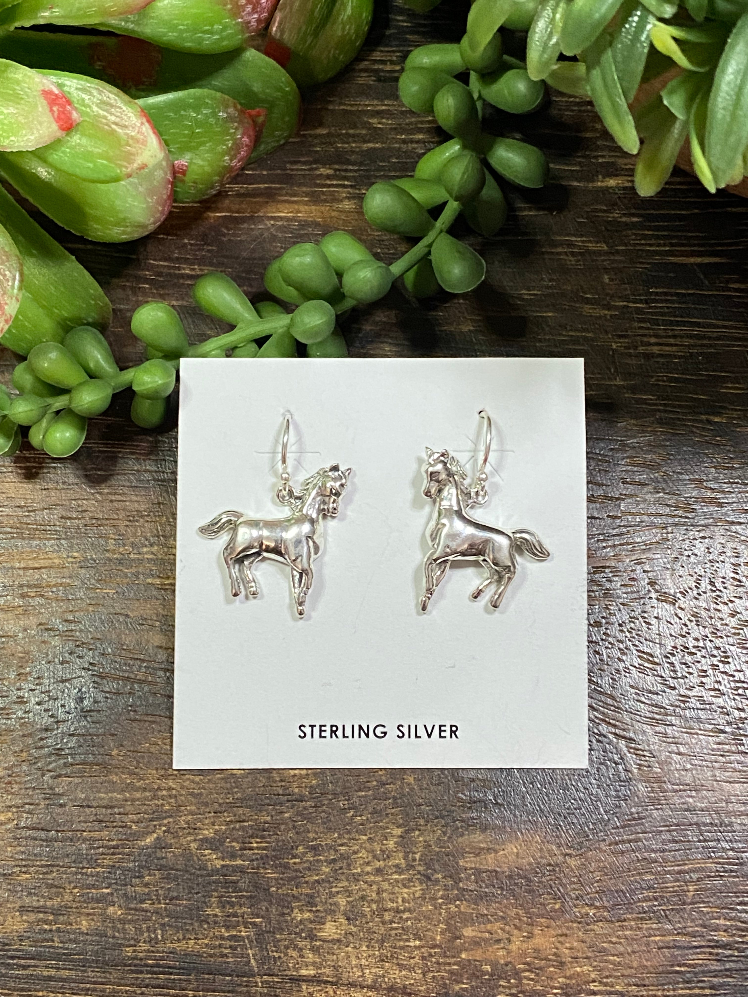 Southwest Handmade Sterling Silver Horse Dangle Earrings