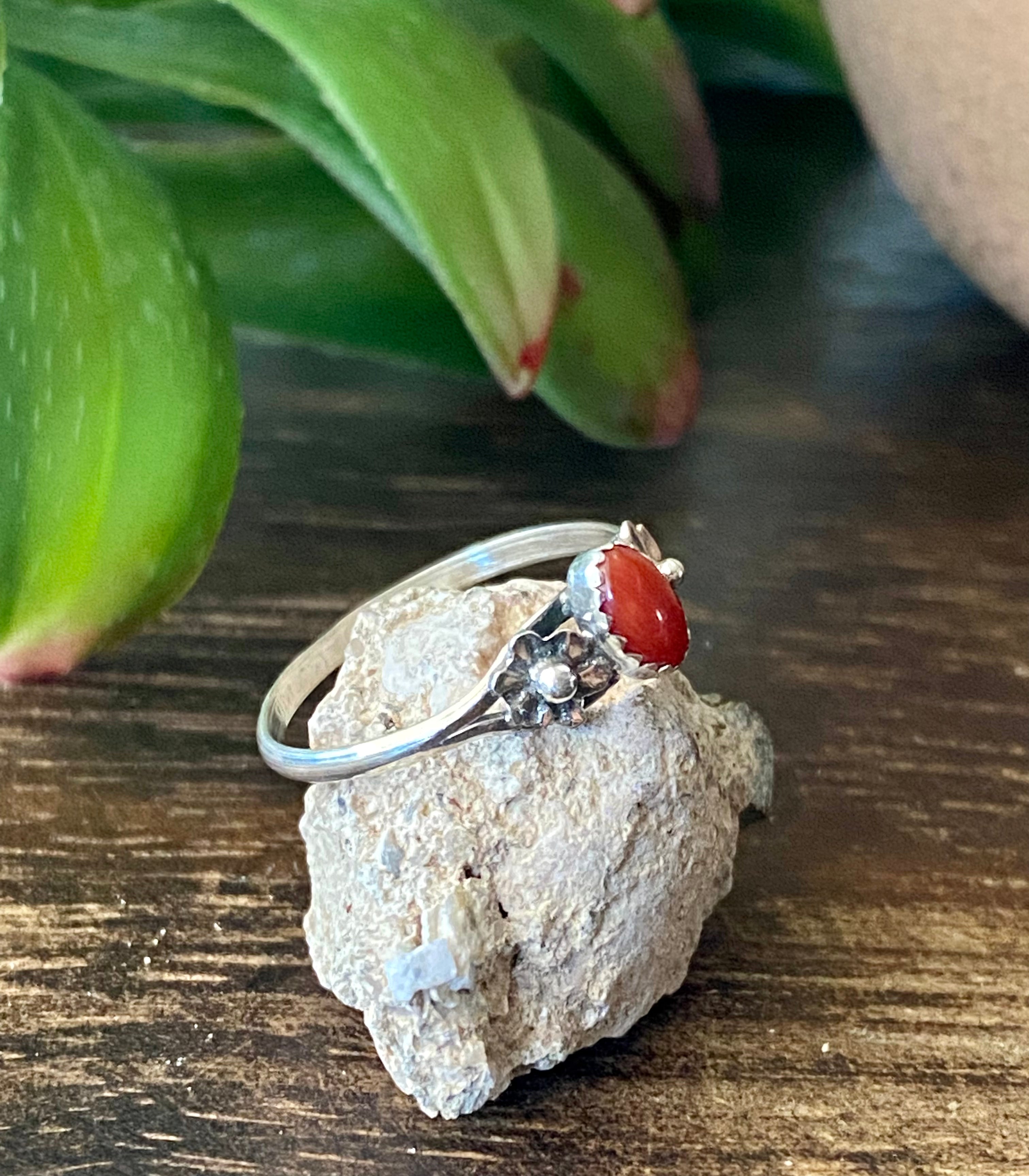 Navajo Made Coral & Sterling Silver Rings