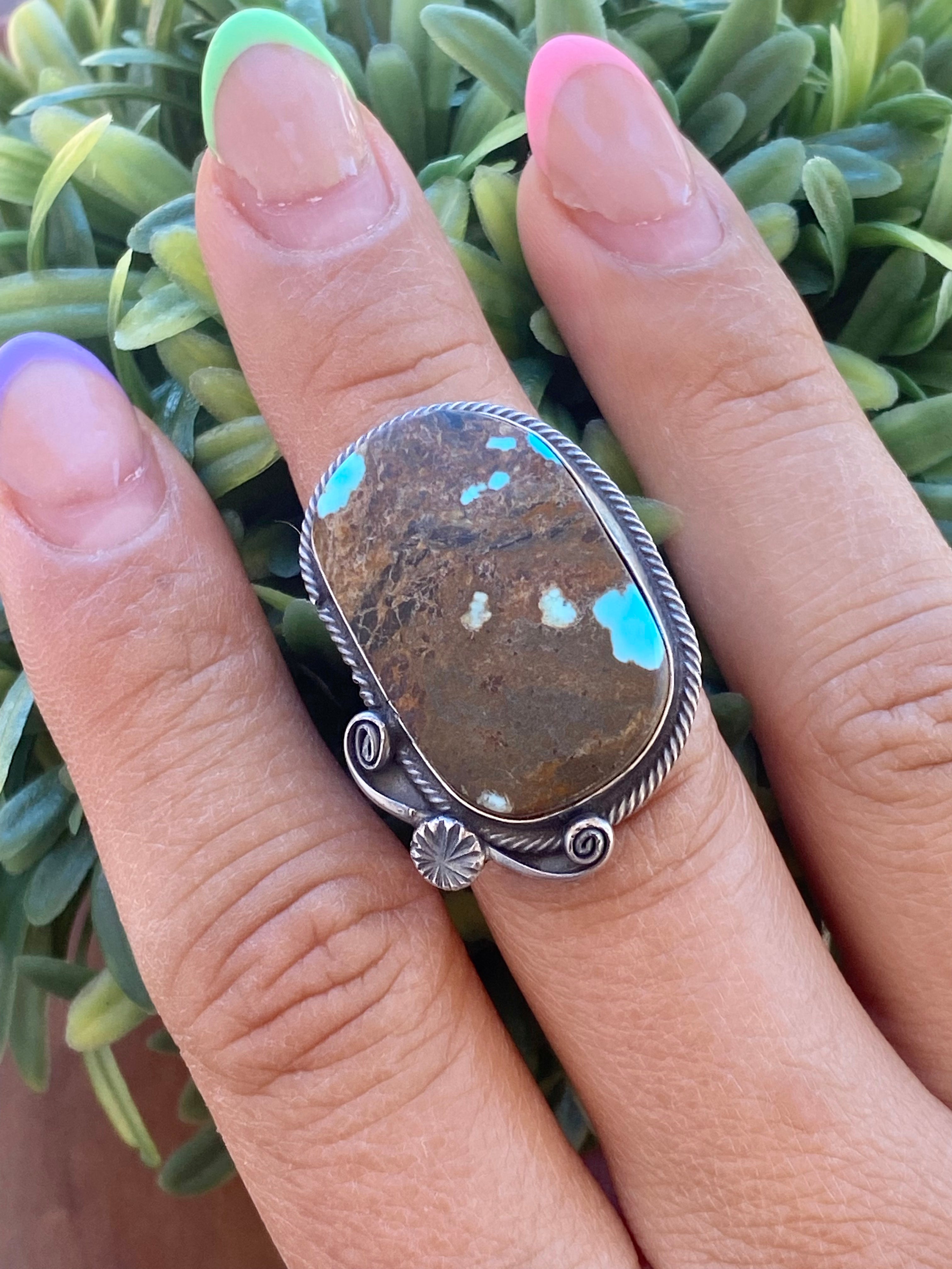 Navajo Made #8 Turquoise & Sterling Silver Ring Size 7