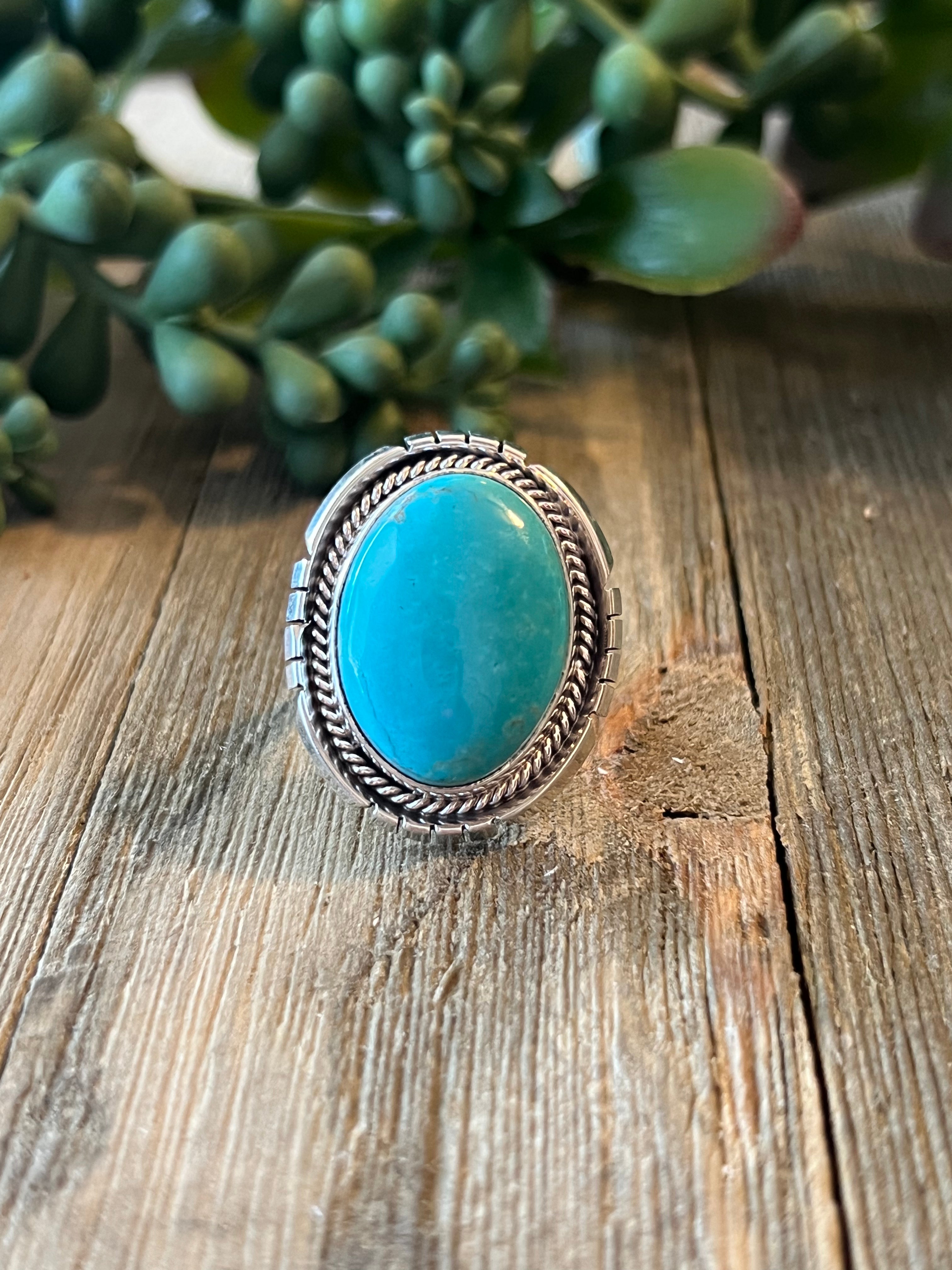 Navajo Made Kingman Turquoise & Sterling Silver Ring Size 6