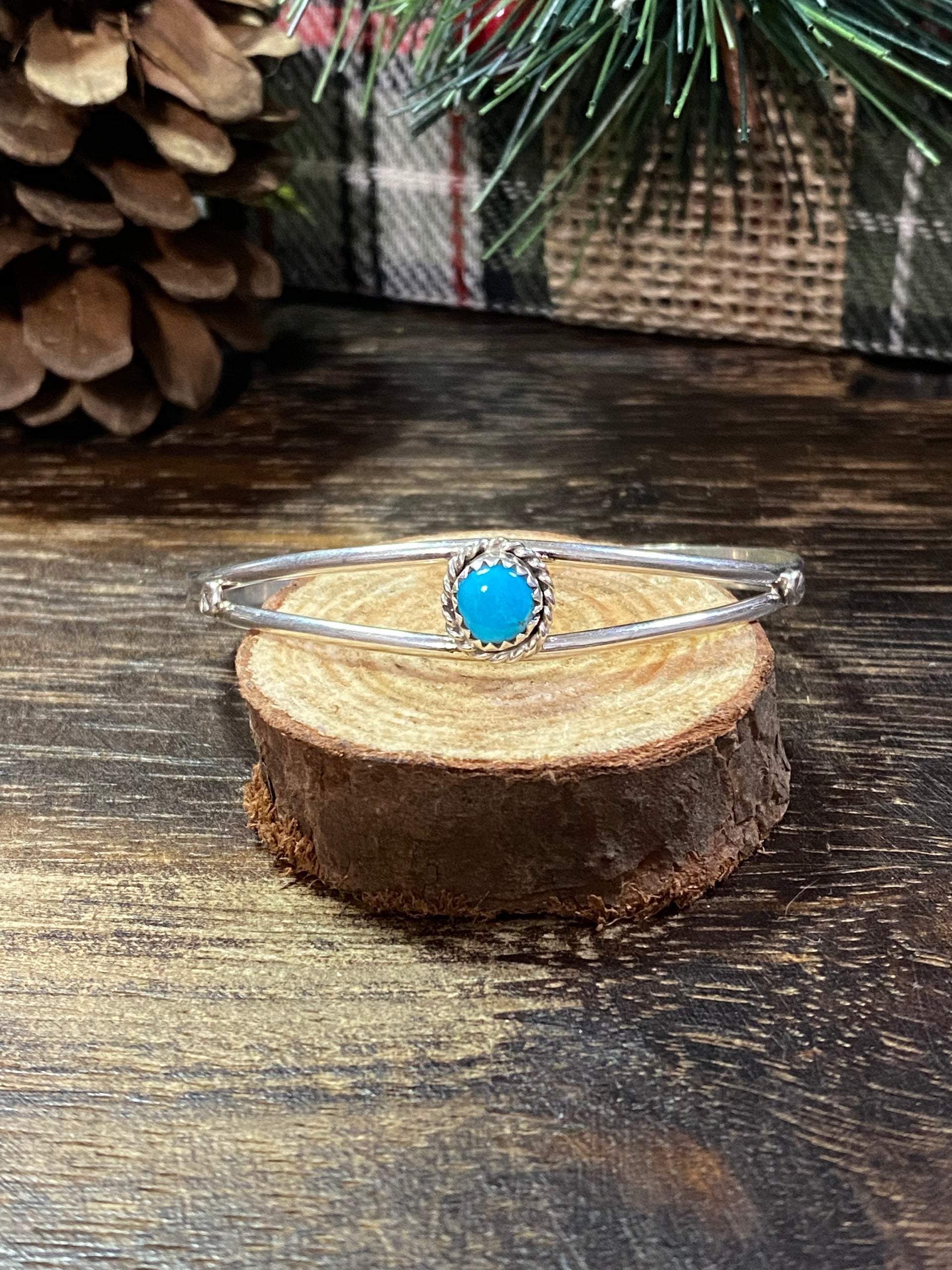 Navajo Made Kingman Turquoise & Sterling Silver Cuff Bracelet