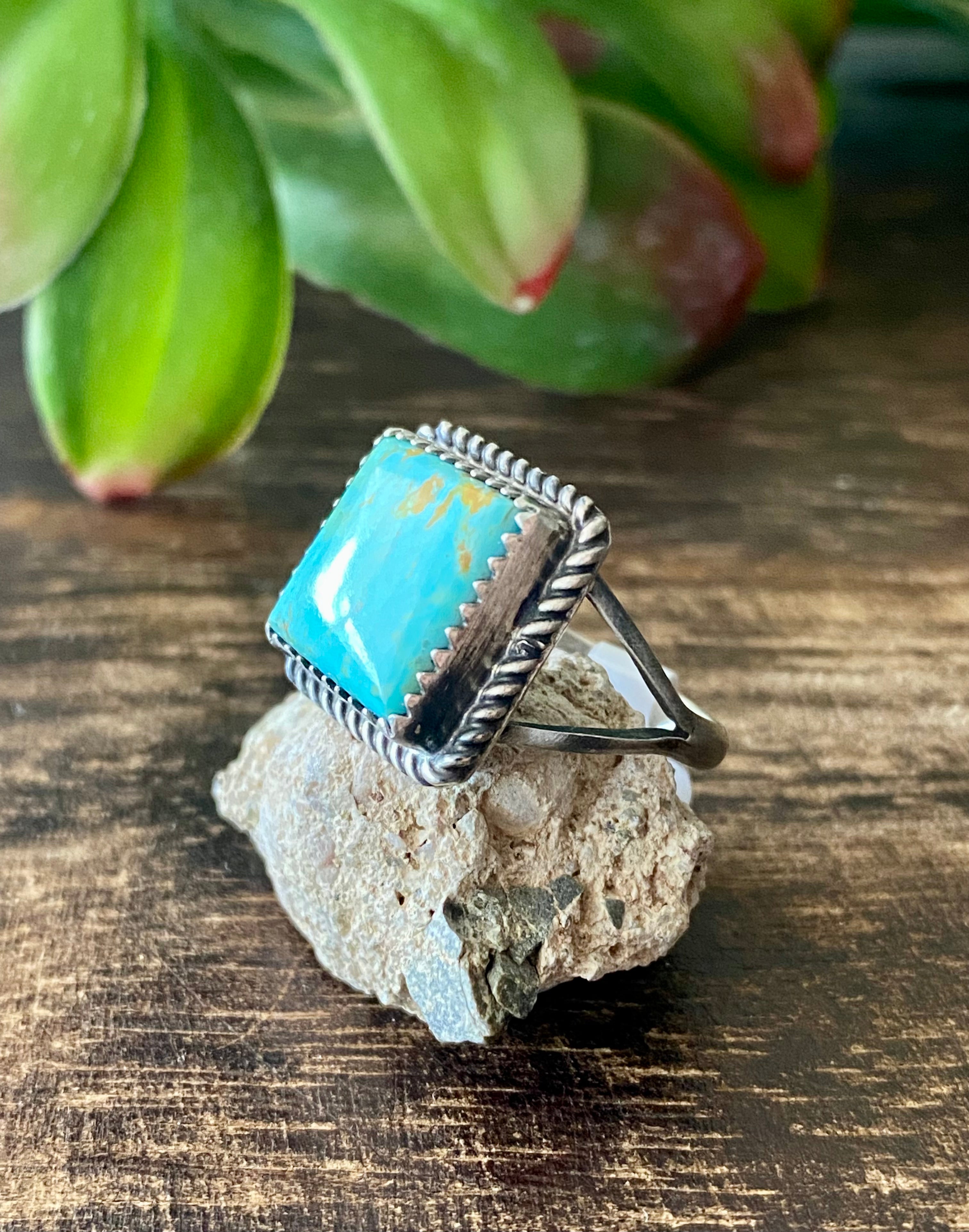 Norvin Johnson Kingman Turquoise & Sterling Silver Ring Size 7.75