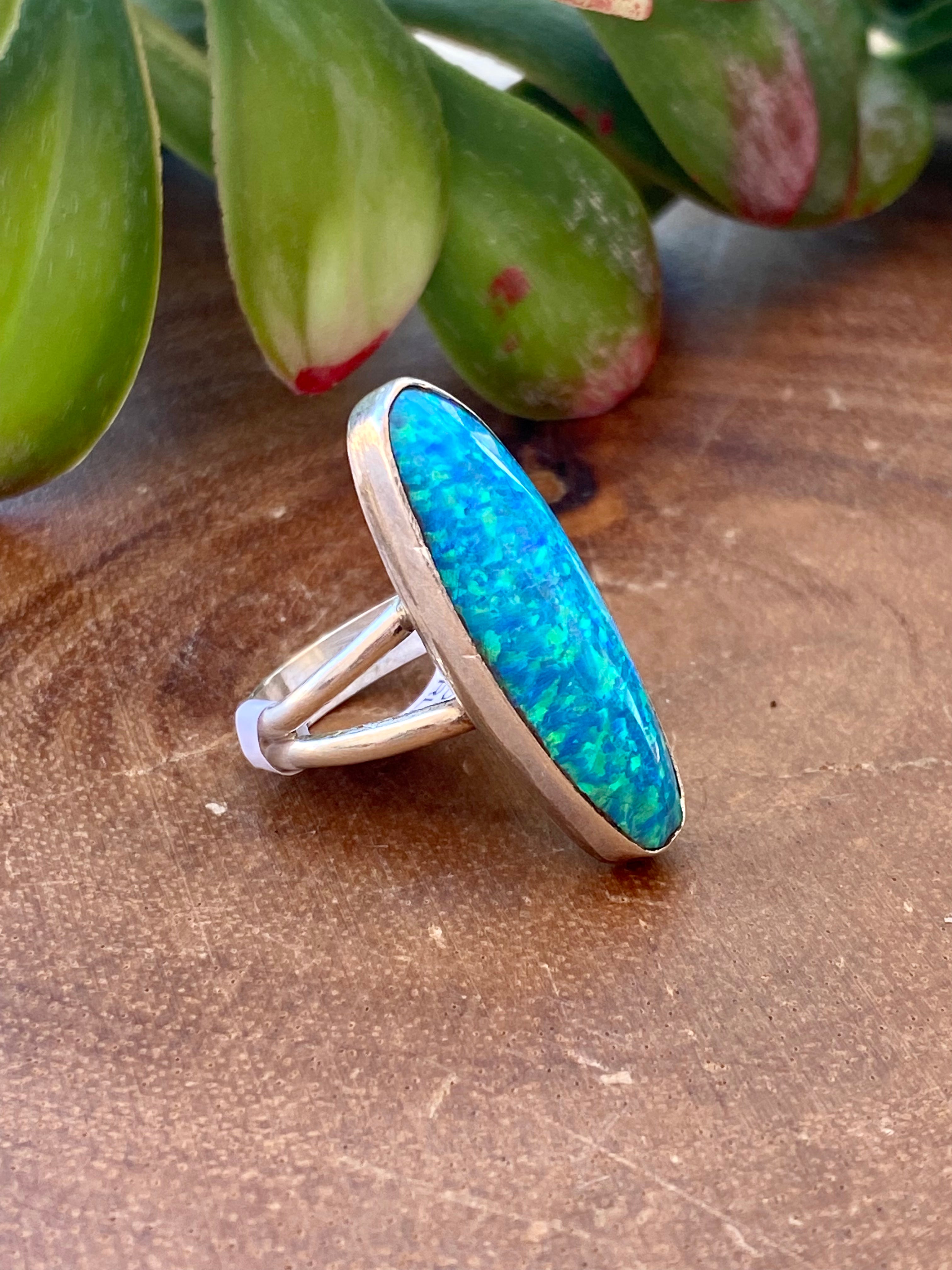 Nelson Wood Blue Opal & Sterling Silver Ring Size 7.5