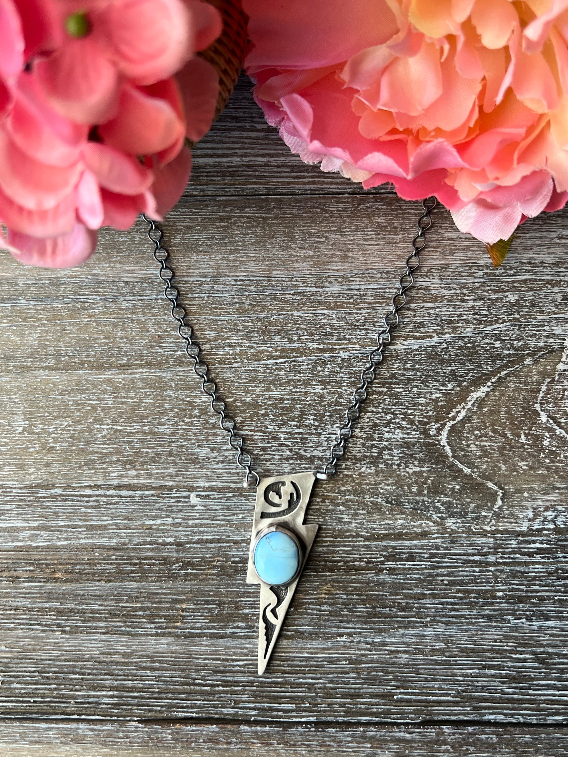 Navajo Golden Hill Turquoise & Sterling Silver Overlay Lightning Bolt Necklace