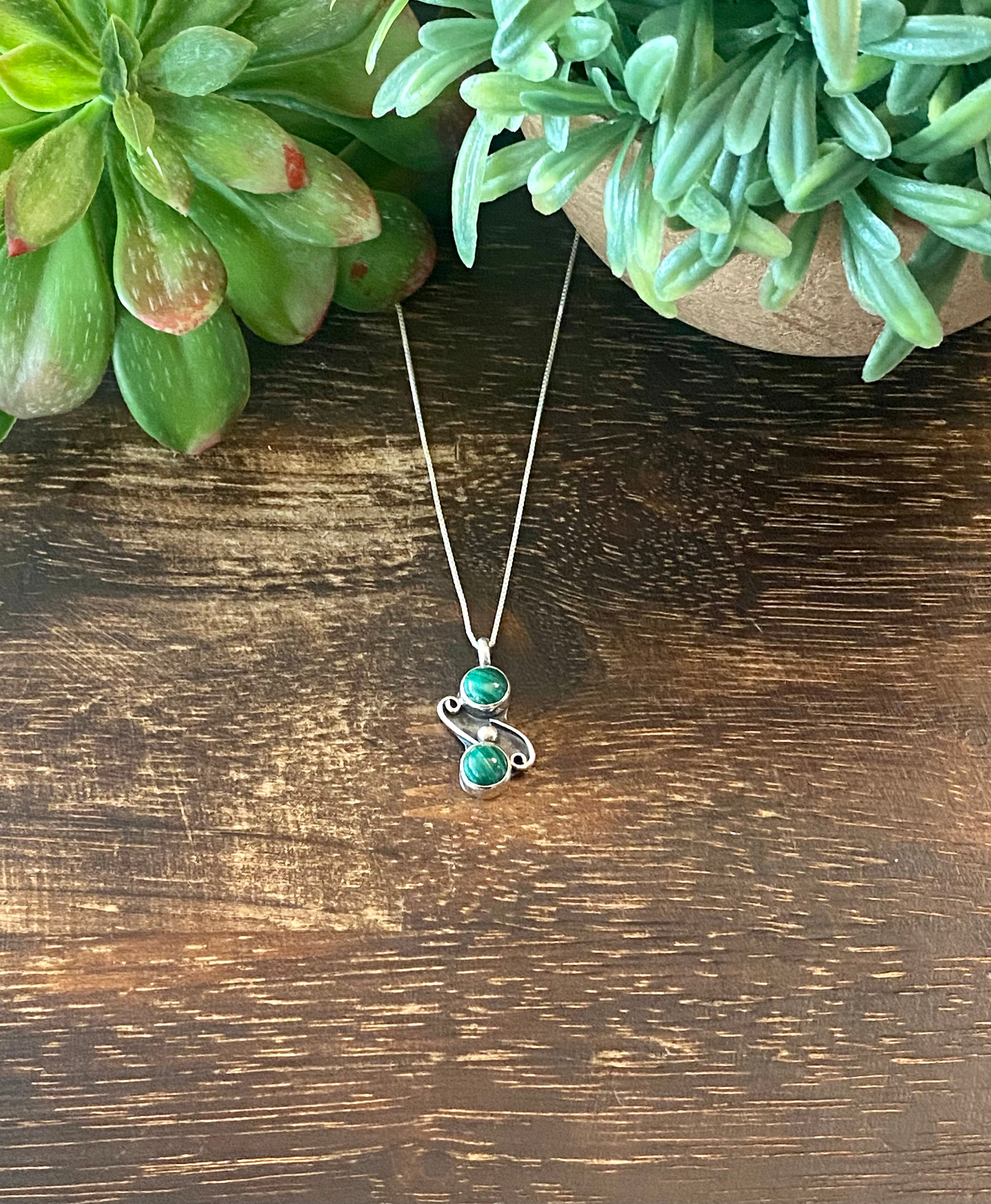 Navajo Made Malachite & Sterling Silver Pendant