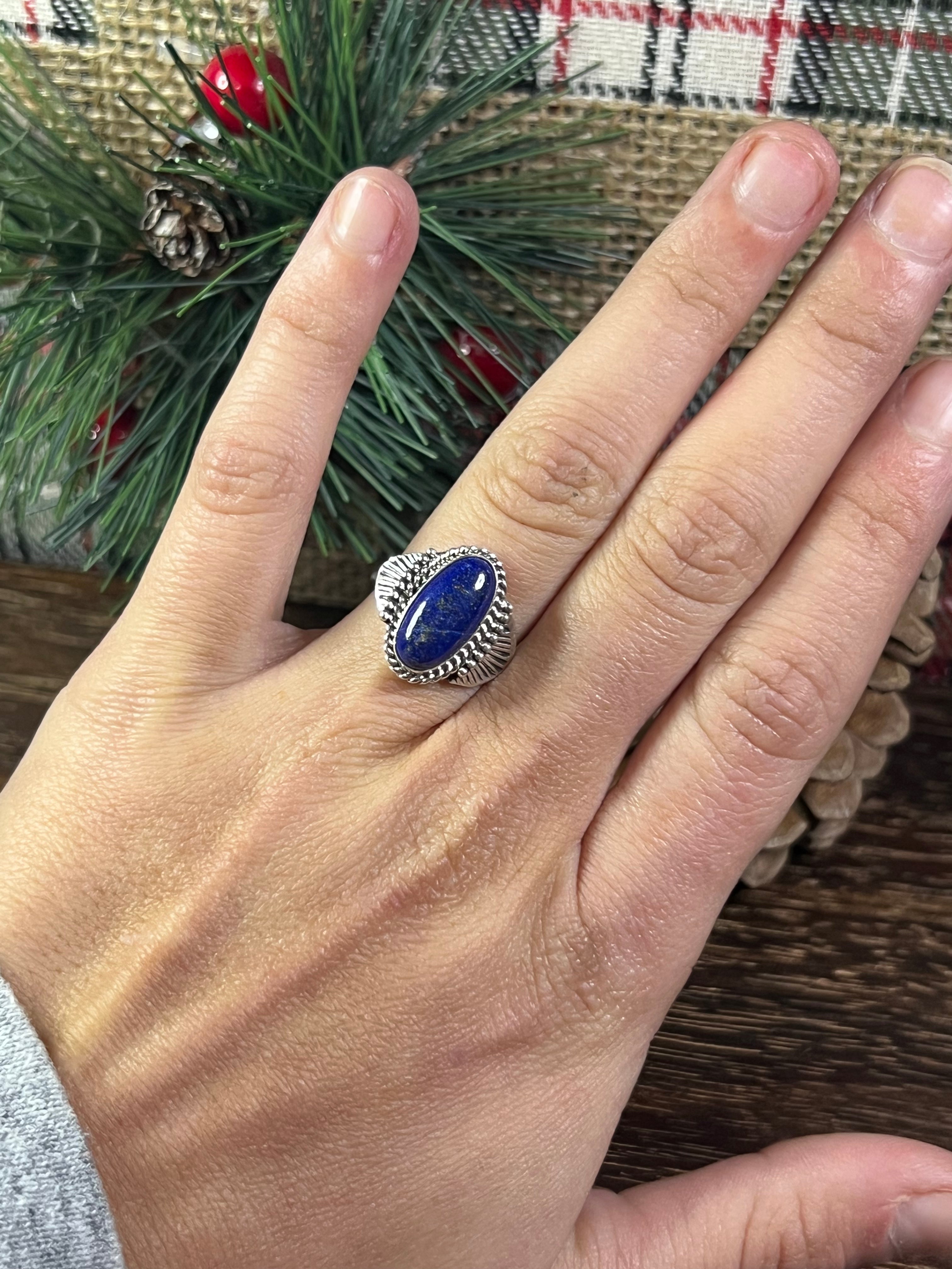 Navajo Made Lapis & Sterling Silver Ring Size 5.25